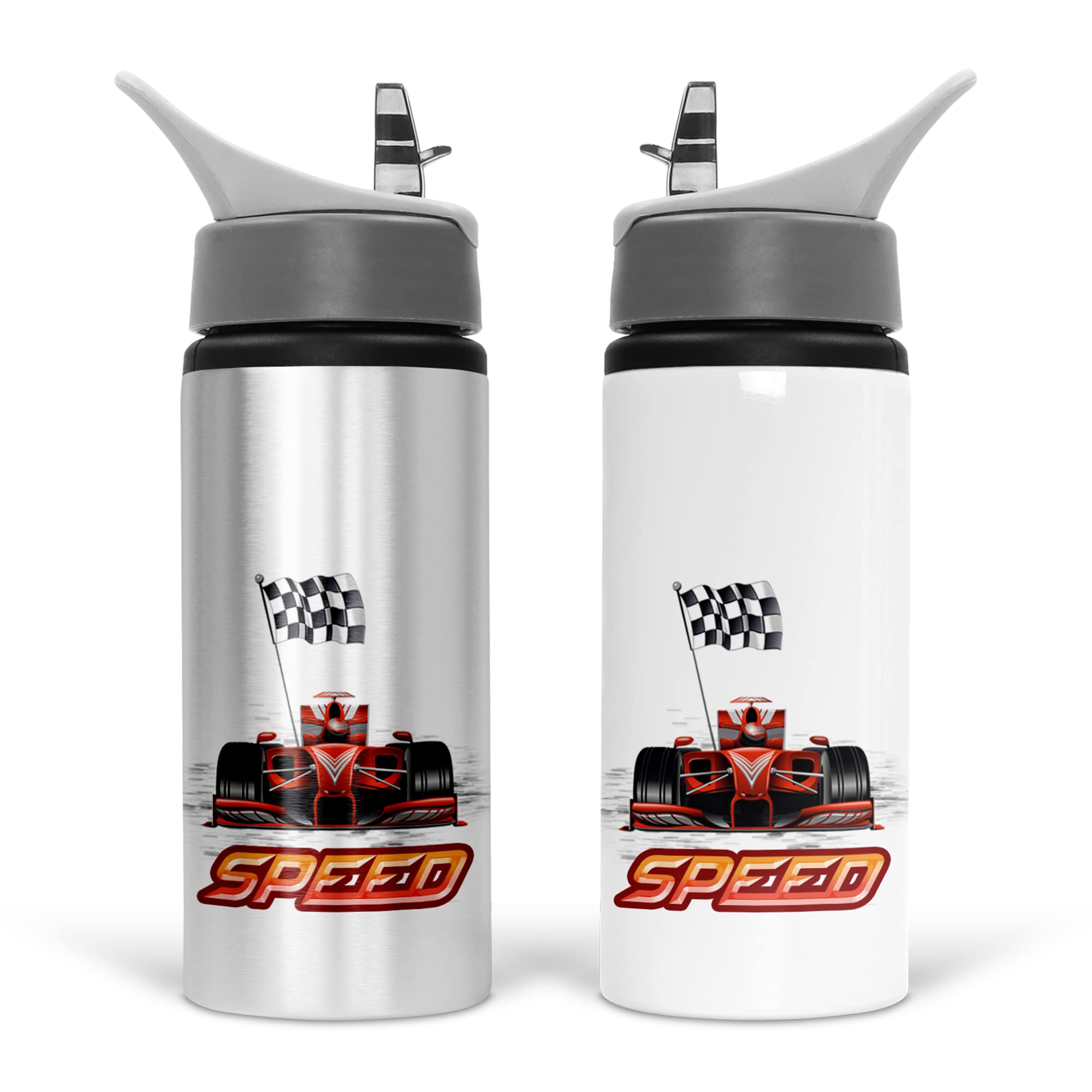 Print Maniacs Personalised Water Bottle School Sport Drink 600ml Leakproof Spill Proof Aluminium Hot Cold Flip up Kids Boys Girls Biking Gift Racing (No Name)