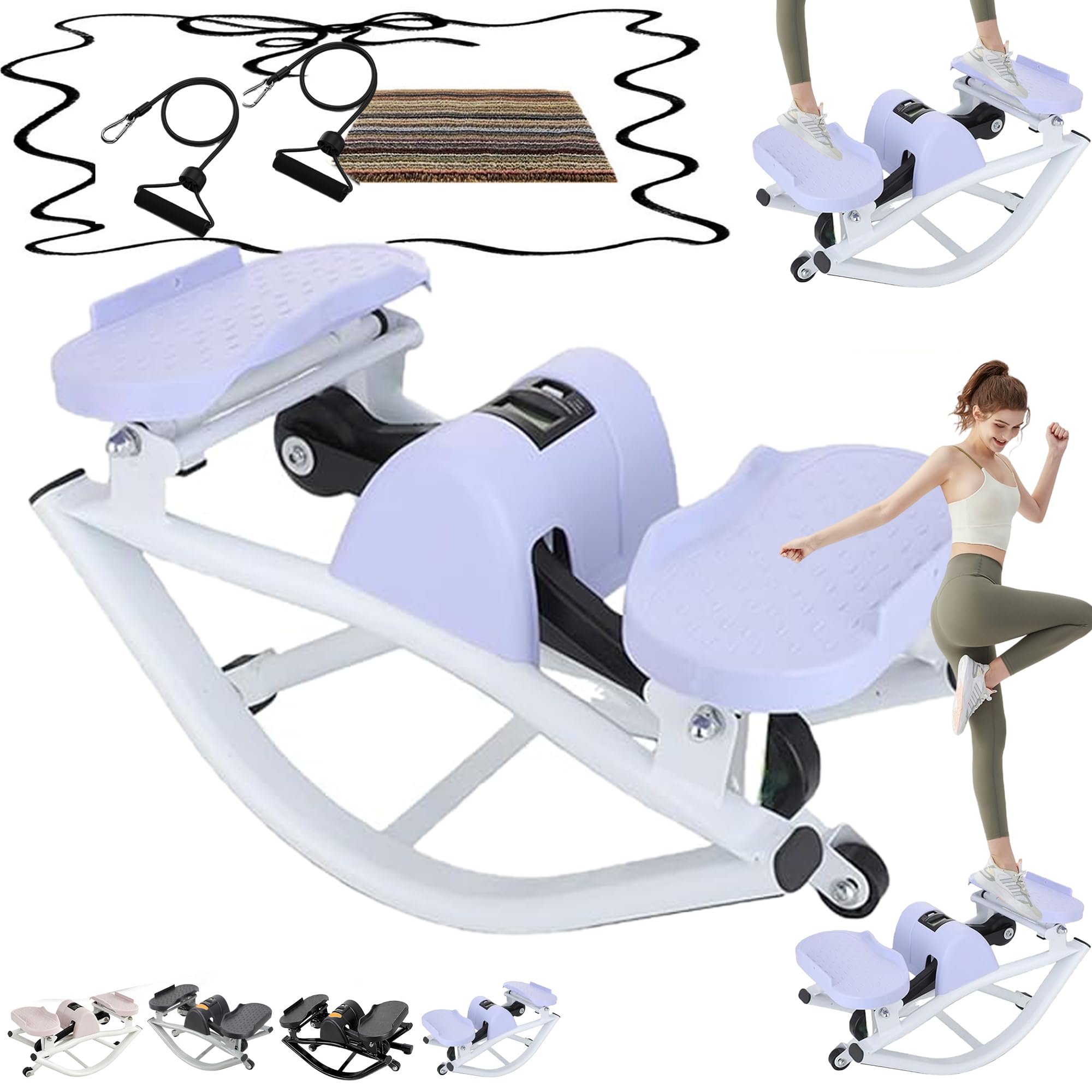 Rocking Stepper Side To Side Rock Stepper Exercise Machine Lhanel With Resistance Bands&Led Display, Low-Impact Home Workout Machine For Knees Joints Legs BodyPurple,SETS