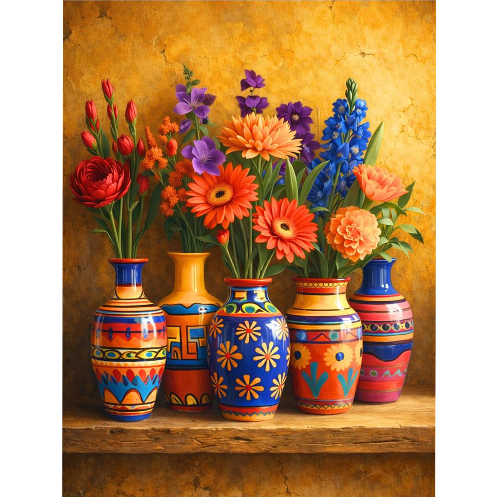 DIY Colorful Mexican Vase Flowers Paint by Numbers Kits Drawing Paintwork on Canvas 11.81x15.75inch with Frame Canvas Oil Painting Number Painting for Beginners Adults Gift Home Wall Decor