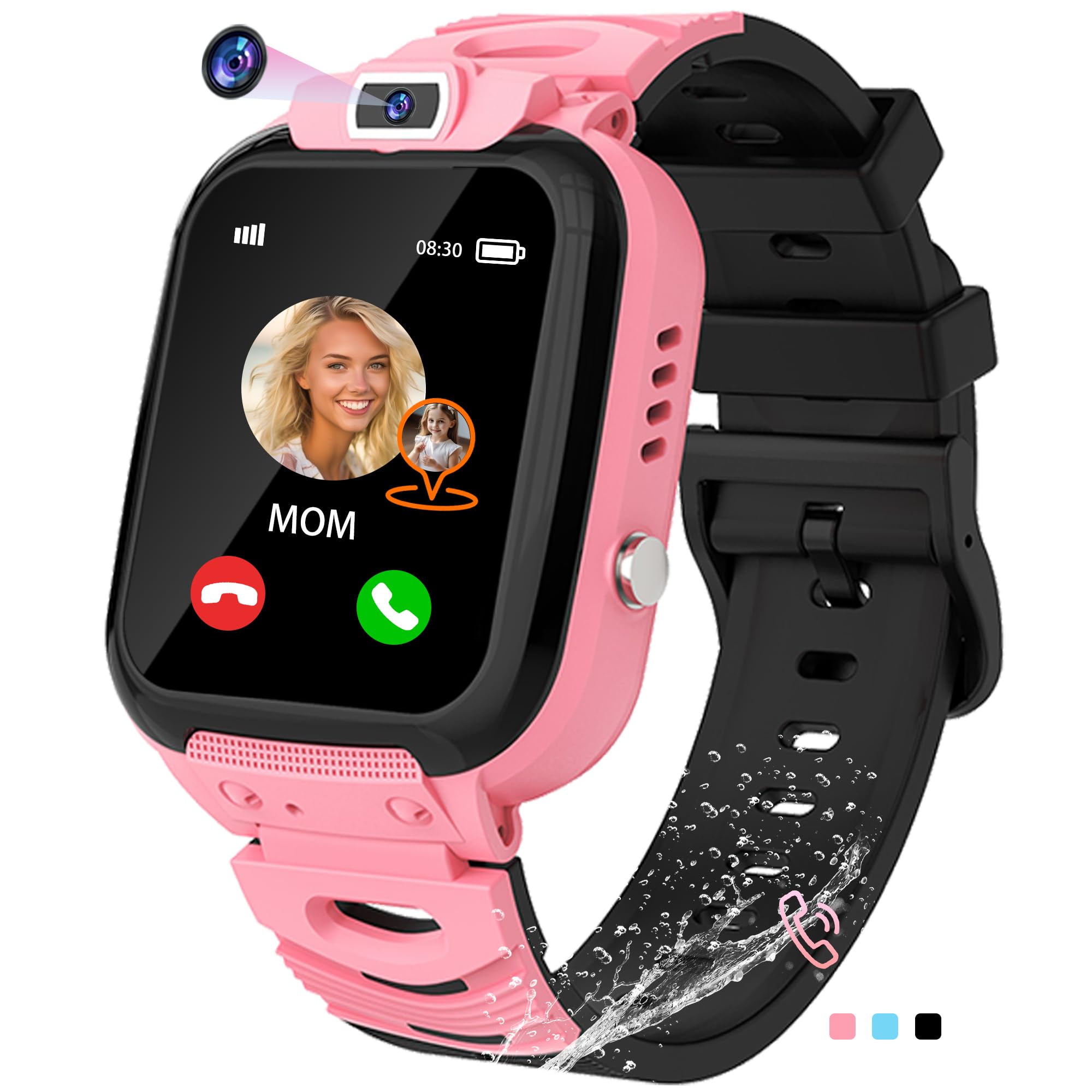 EUNICECG Reloj Inteligente Niño Localizador GPS Niños Teléfonos IP68 Impermeable HD Foto SOS Reloj Niños con GPS y Llamadas Juego de Puzzle