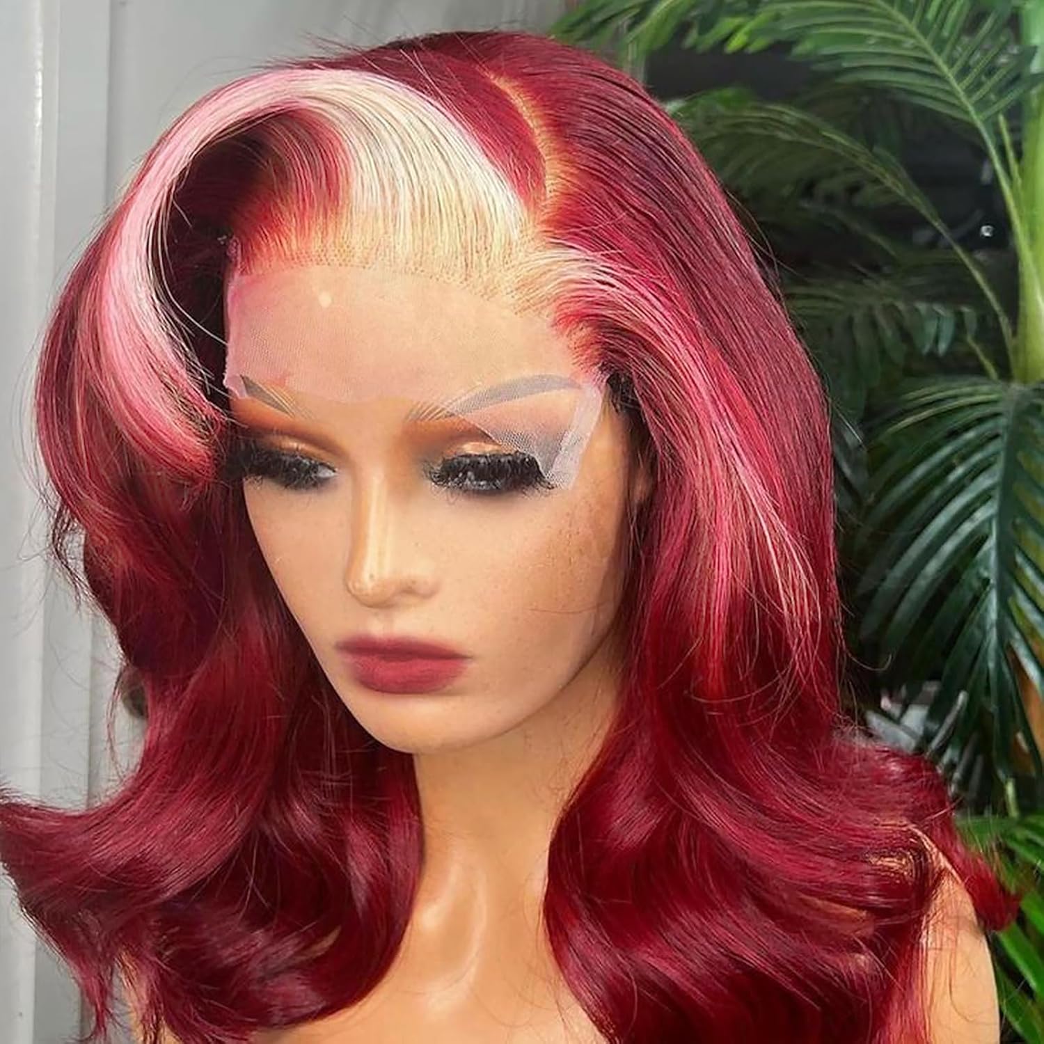 ANDRIA 13X4 HD Lace Front Wigs Pre-Plucked Hairline 16 Inch Body Wave Highlight Blonde Glueless Lace Frontal Wigs with Baby Hair Burgundy Red Short Bob Wig 200% Density Loose Wave Lace Closure Wig