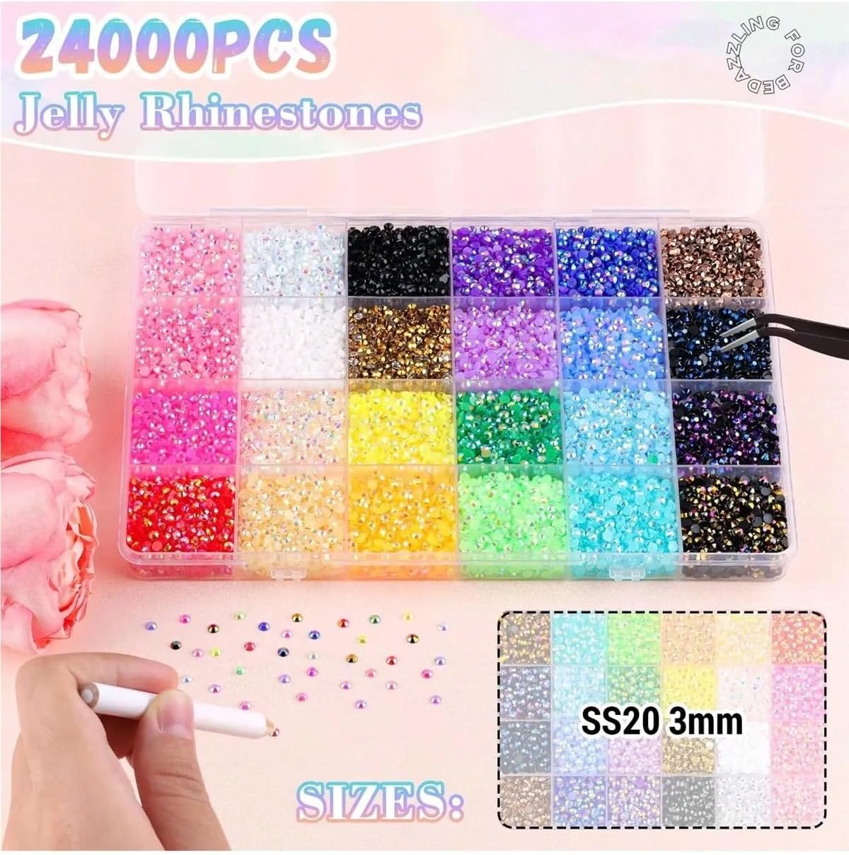 Rhinestones for Bedazzling 2Box 28 Grid Mixed Color Rhinestone Set for DIY Crafts, Nail Art & Clothing Decor