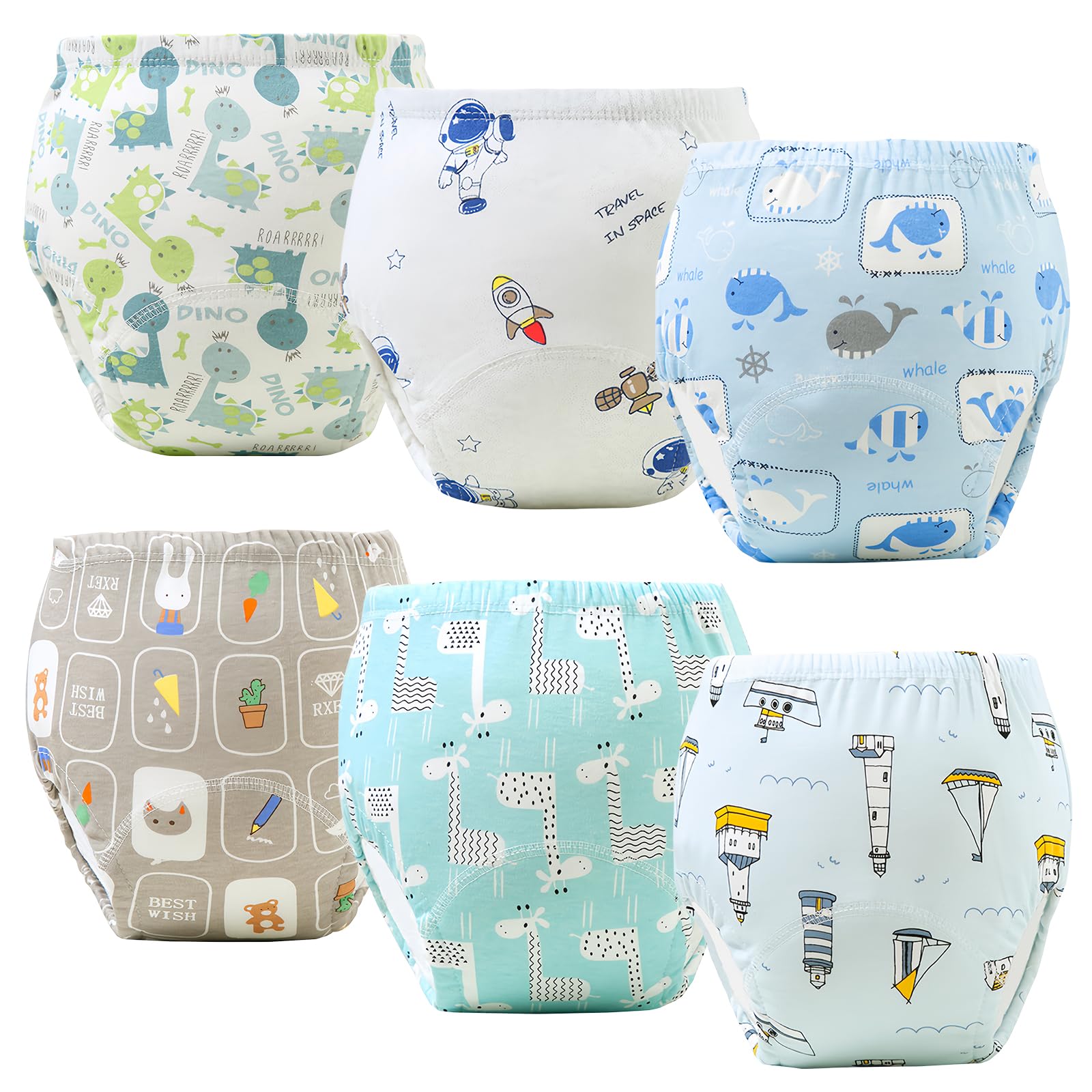 volumoon 6 Stück Baby Trainingshosen Töpfchen, Trainerhosen Kleinkinder, trainingsunterhose Kinder, Waschbare Trainingshose Jungen und Mädchen 2-6 Jahre, 100% Baumwolle Atmungsaktiv (110,13kg-20kg)