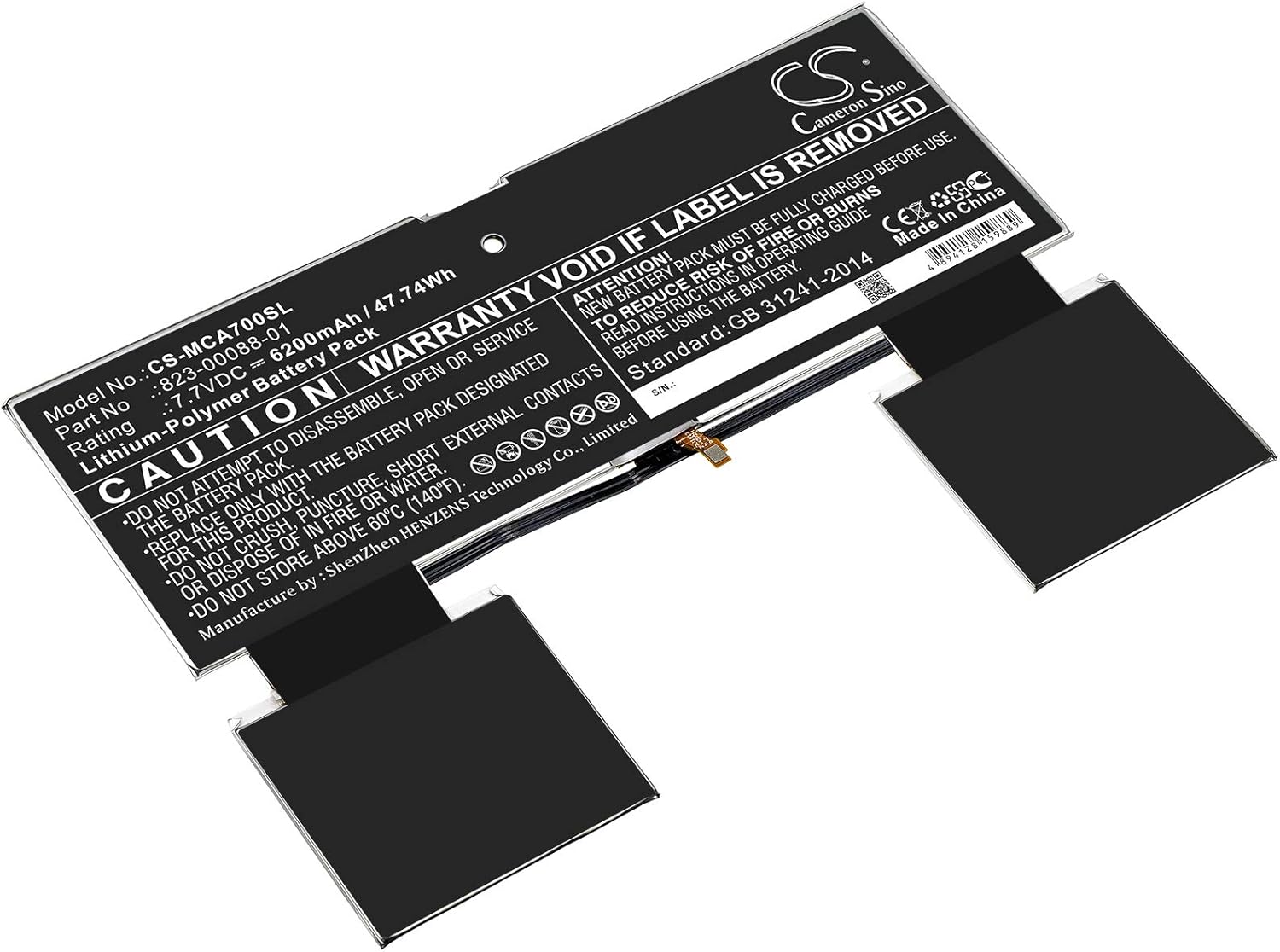 Cameron Sino Battery for Google Pixel Slate Microsoft Surface A70 PN:Google A70 6200mAh / 47.74Wh