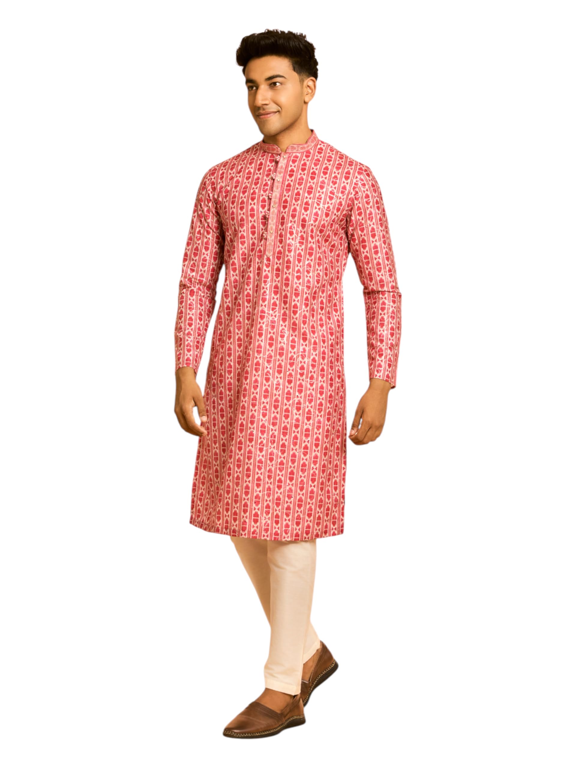 diwas by manyavar Men's Art Silk Printed & Sequined Kurta Set (2pcs)-picture-38