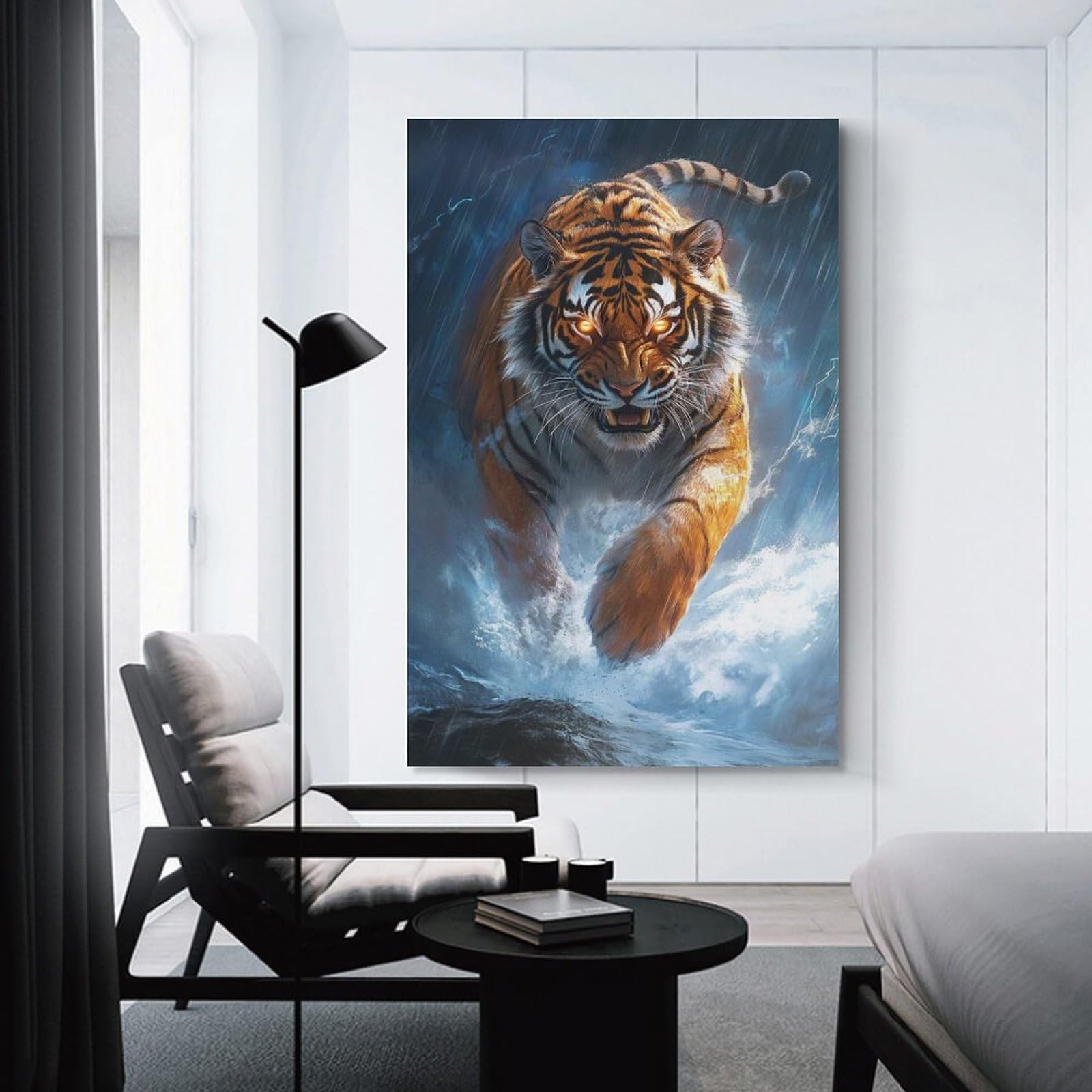 Junmoney Unframe-Style-18 Tiger In Storm Home Decor Wall Art 08X12inch(20X30cm), For Bedroom, Guest Room Or Reading Nook, Decorative Wall Art For Cosy Rooms
