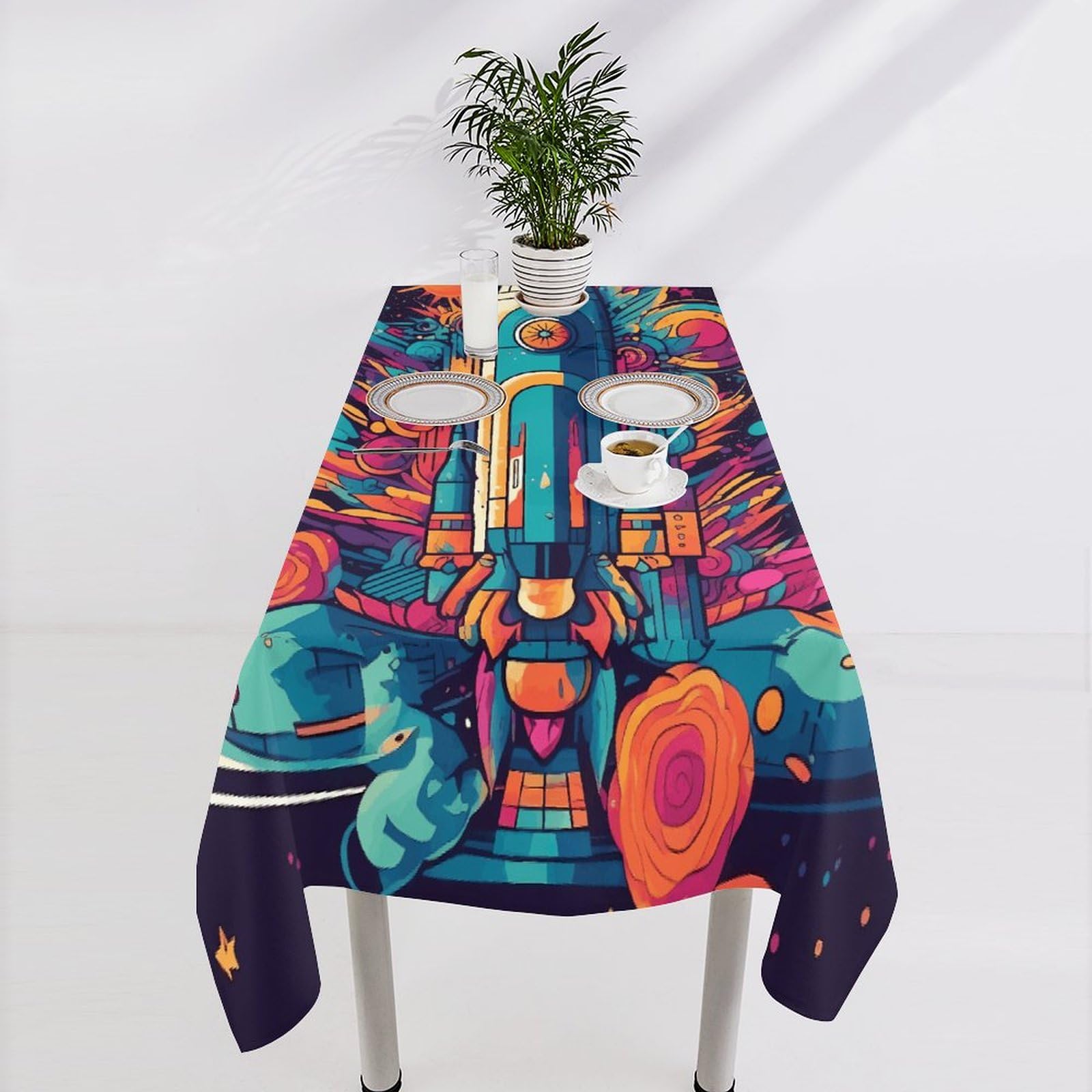 Nappe rectangulaire lavable avec motif fusée décoration table de cuisine