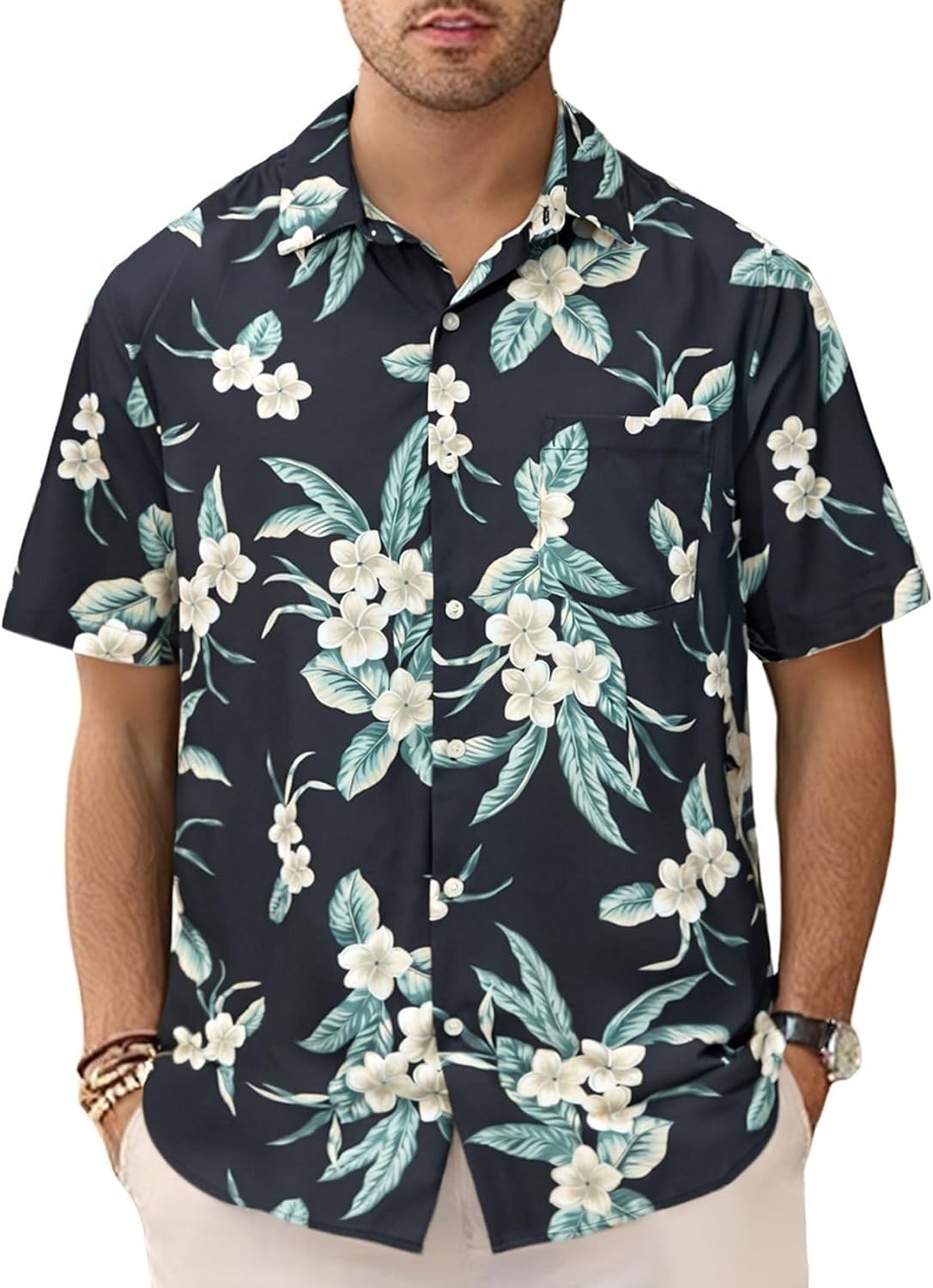 GSOU SNOW Mens Hawaiian Shirt Quick Dry Short Sleeve Tropiacl Floral Button Down Shirts for Beach Summer Vacation