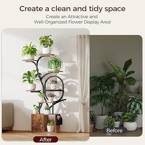 Miniatura 3 de Soporte para plantas de interior con luces de cultivo, soporte de esquina de 9 niveles con gabinete, estante alto para plantas de interior, brillo