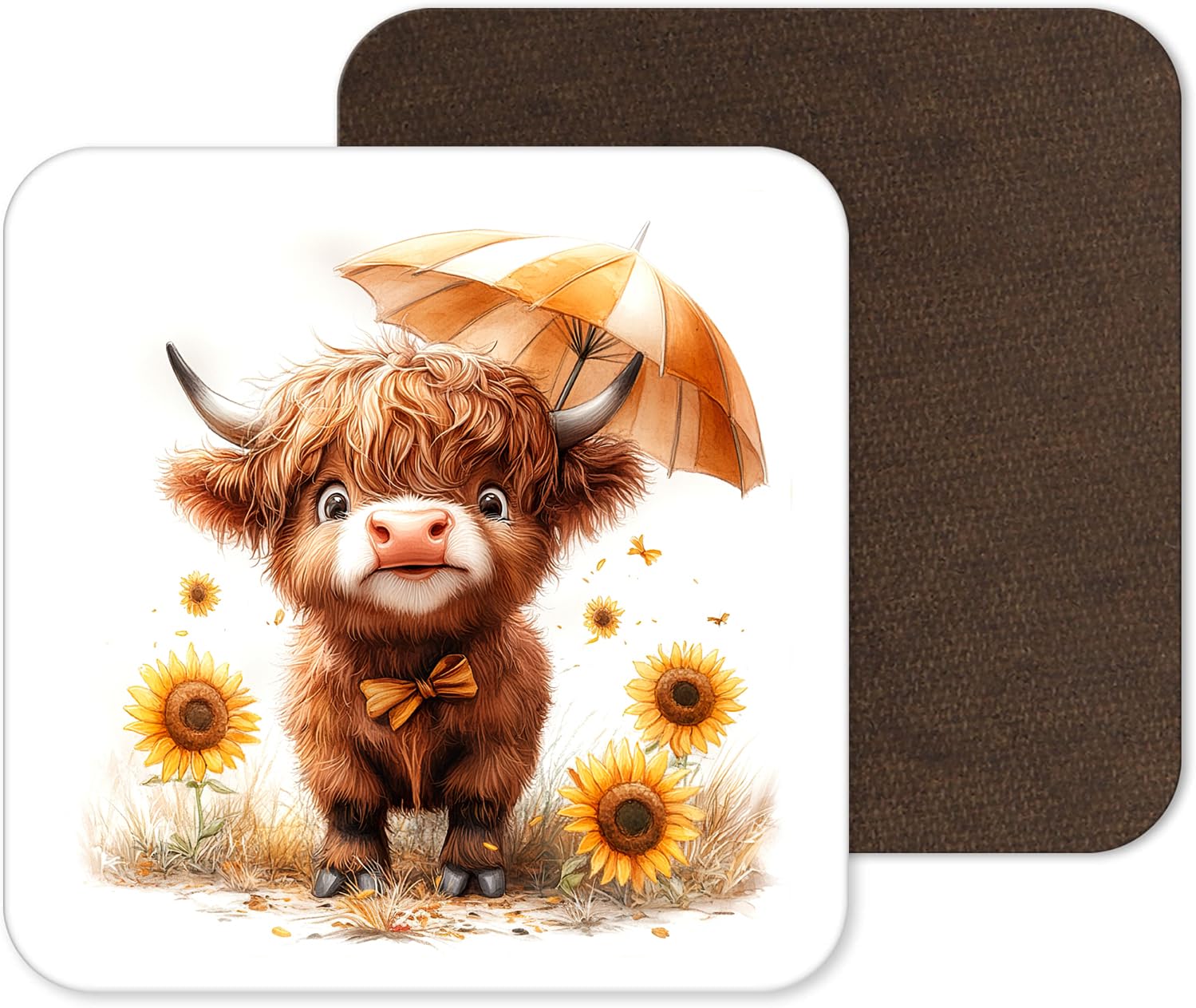 Funny and Cute Highland Cow Coasters - 25 Designs - Funny Retro Square Wooden Coaster (Design 10)