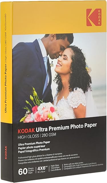 KODAK - 60 Sheets of Glossy Photo Paper 280 g/m², A6 Format (10 x 15 cm), Inkjet Printing  9891177