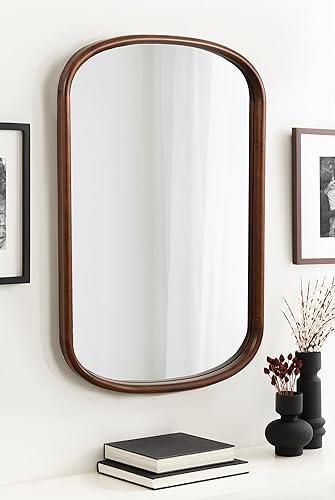 Miniatura 3 de Kate and Laurel Talma - Espejo de pared ovalado arqueado 24 x 36 nogal oscuro espejo de cápsula de transición con marco de madera maciza de álamo y