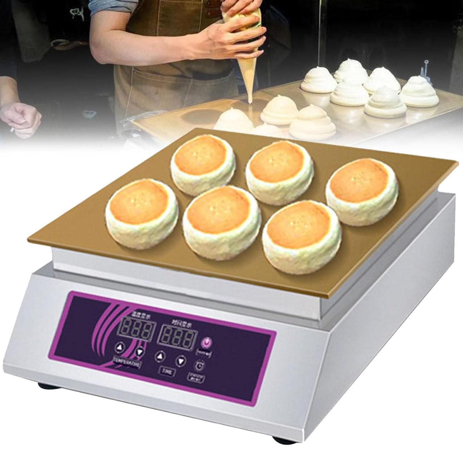 RETRIN Home & Commercial Electric Soufflé Waffle Maker,Nonstick Stainless High Efficiency Quick Heating Griddle, Japanese Fluffy Pancake Dorayaki Maker for Breakfast Dessert Shop Singlehead