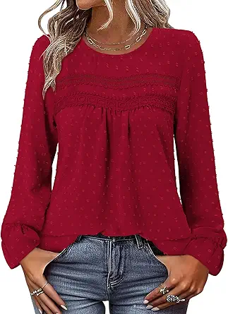 BETTE BOUTIK Womens Boho Fall Long Sleeve Shirts Crewneck Dressy Casual Blouses Trendy Flowy Tops