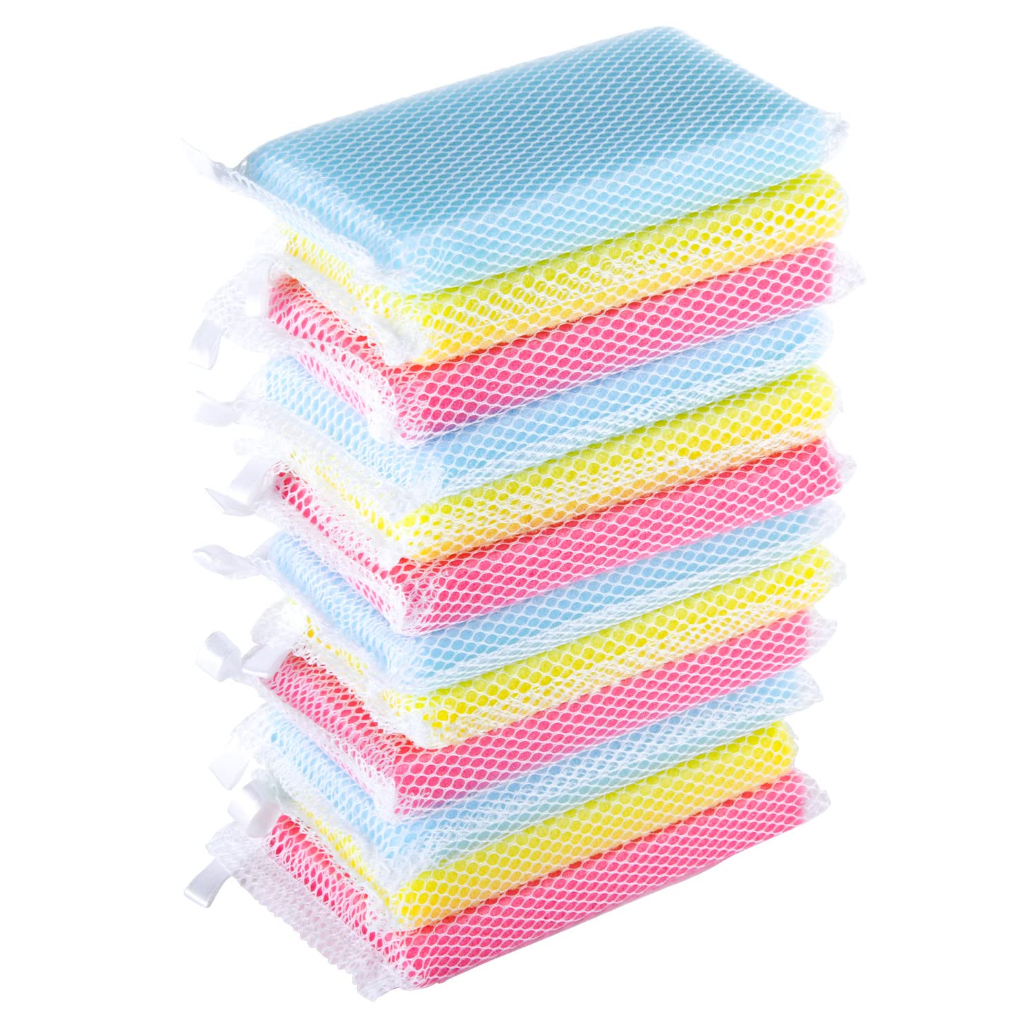 NuValu Multi-Purpose Mesh Net Kitchen Cleaning Extra Thick Dishwash Sponge Assorted Color Sponges (12 Pack)