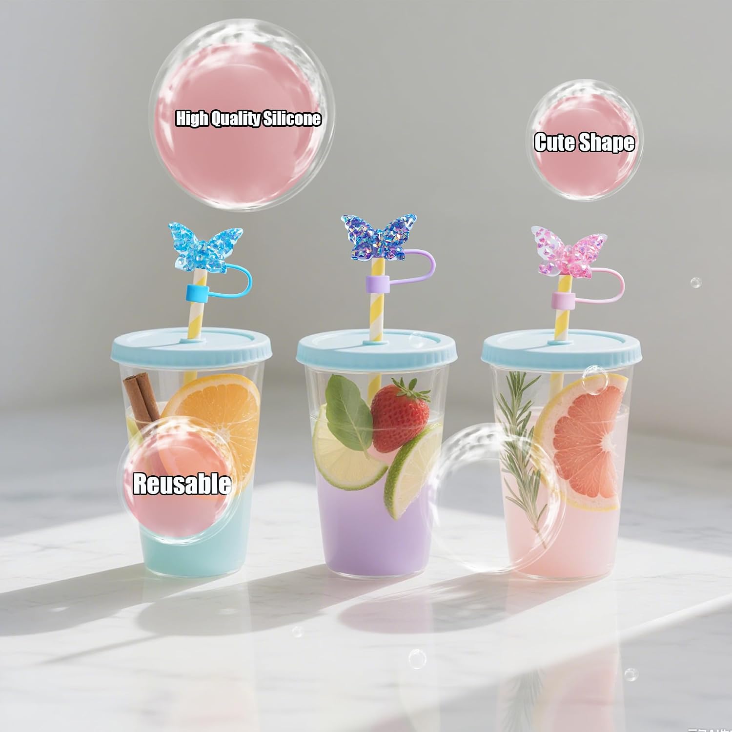 6Pcs 10mm Sparkling Butterfly Straw Cover for Stanley Cup,Funny Gift image 4