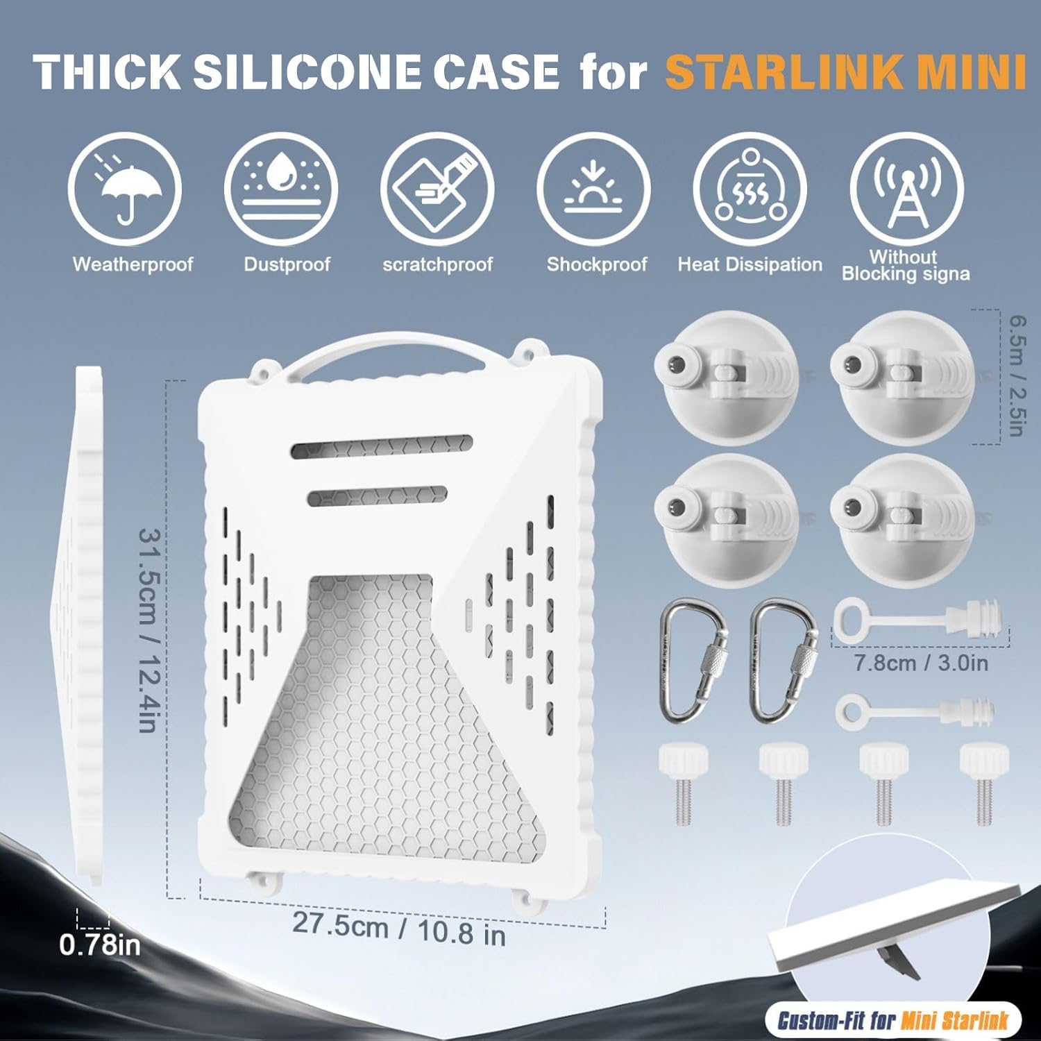 ACOVE Suction Car Cup Mount for Starlink-Mini,2-in-1 Satellite Dish Mounts Protective Silicone Case & Strong Suction Cup Stable Satellite Signal with Hook & Handle for Car Window/RVs/Road Trips,White