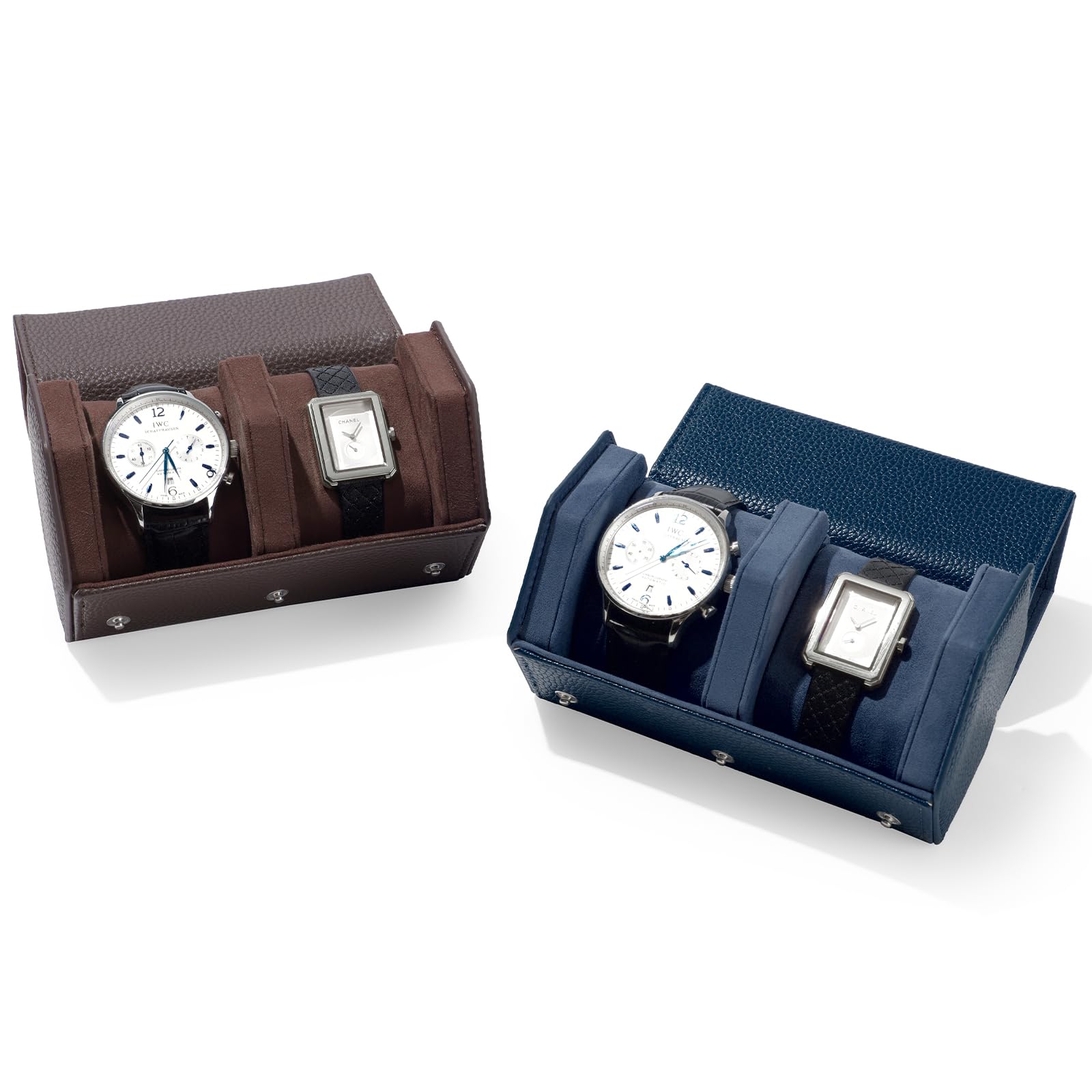 Boîte à Montres de Luxe en Cuir PU, étui de Rangement Hexagonal à 2 emplacements pour Montres, étui de Voyage Enroulable, Coffret Cadeau pour Noël, Anniversaire (Marron)