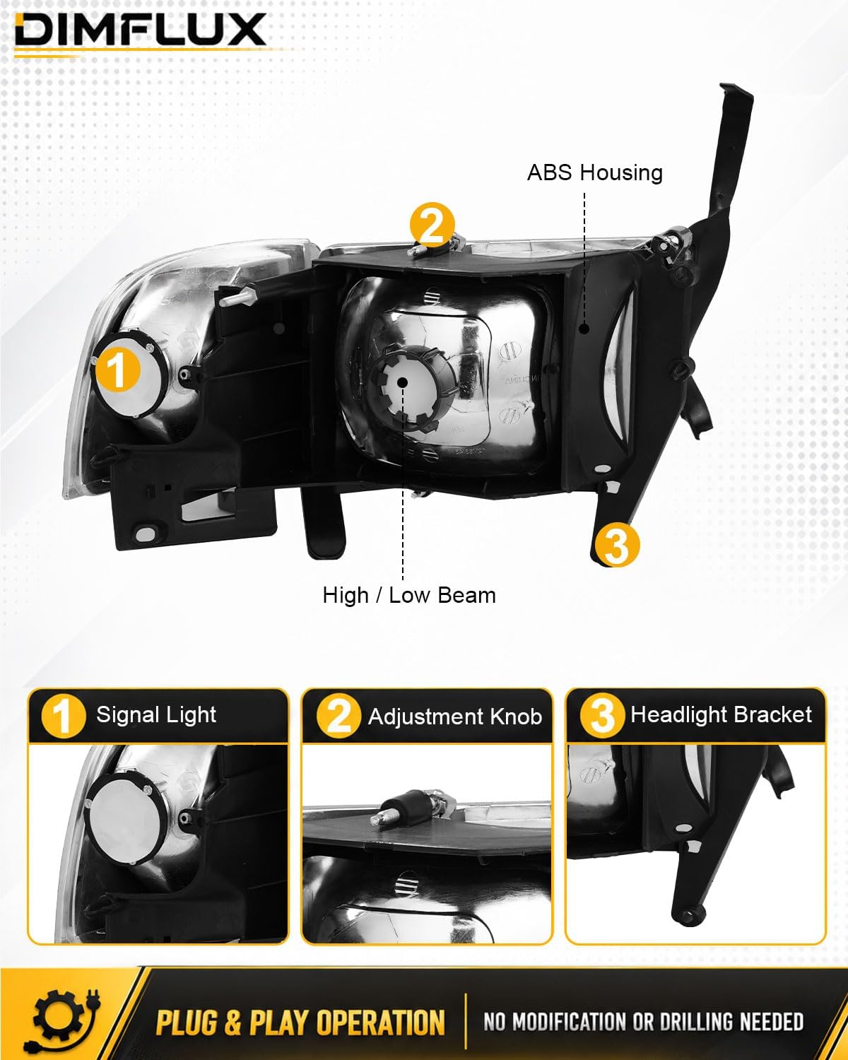Headlights Assembly for 1994-2001 Dodge Ram 1500