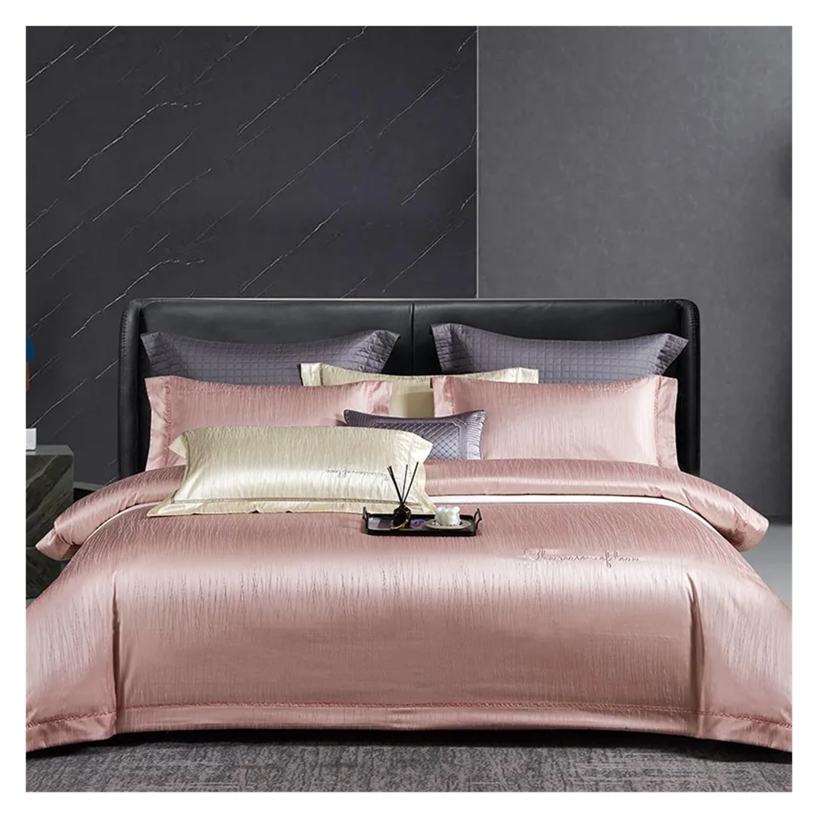 Ropa de cama suave gris plateado de satén jacquard para noches de hotel en cama Queen