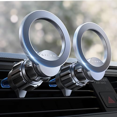 LISEN Soporte magnético para teléfono para automóvil, paquete de 2 unidades, se adapta al soporte MagSafe para automóvil, 24 súper imanes, clip de