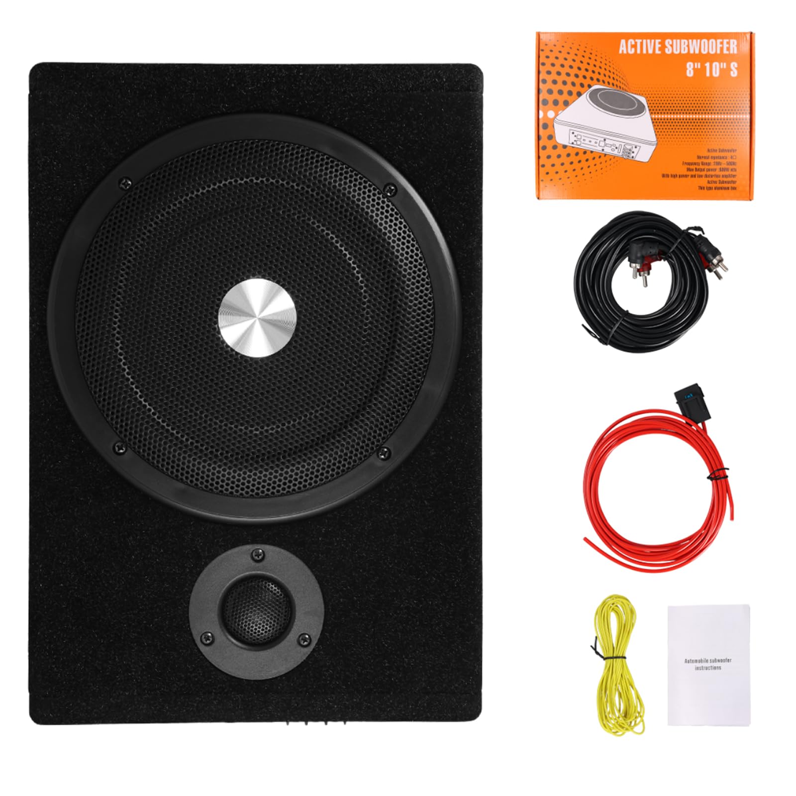 Radio Ultraflacher Auto-Subwoofer, Adecuado para sedanes/Camiones, con Amplificador Integrado, montable bajo los Asientos, Potencia máxima de 600 W, subwoofer Compacto de 8 Pulgadas