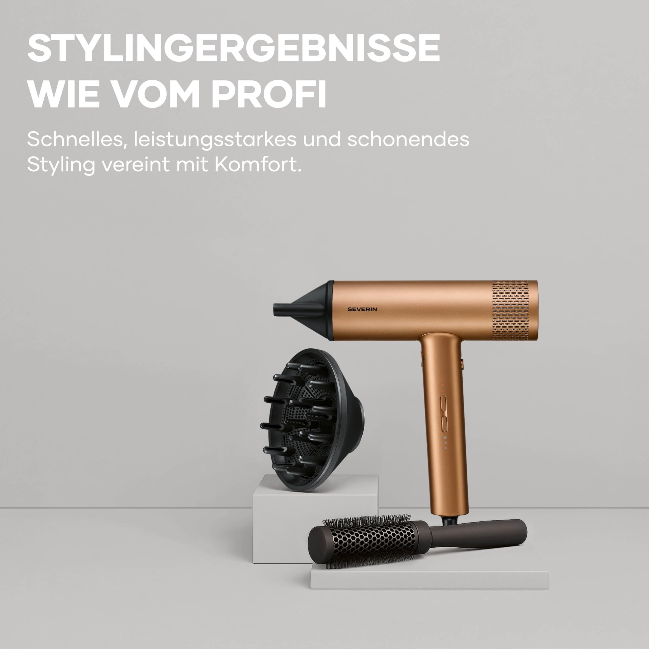Severin HT 0172 Sèche-cheveux ionique avec anti-frisottis, concentrateur, diffuseur, coiffage doux, 3 niveaux de température et 3 niveaux de puissance, niveau froid, câble de 2,8 m, style S, 2000 W
