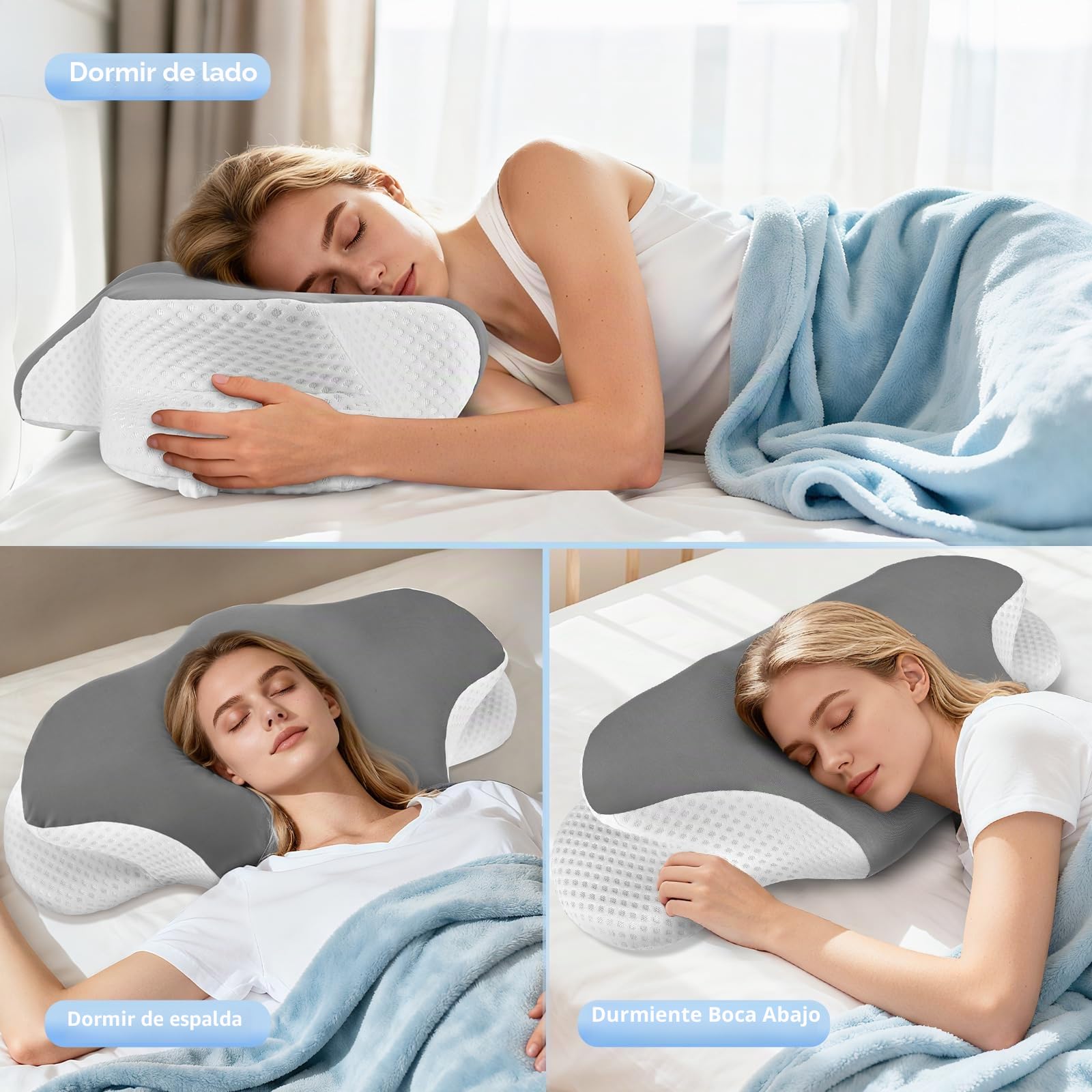 Almohada Cervical, Almohada Cervicales y Cuello Ergonómica Viscoelástica, Pillow Cervical para Mejorar el Sueño y Reducir Dolor de Cuello, Almohada para Dormir de Lado con Funda Extraíble
