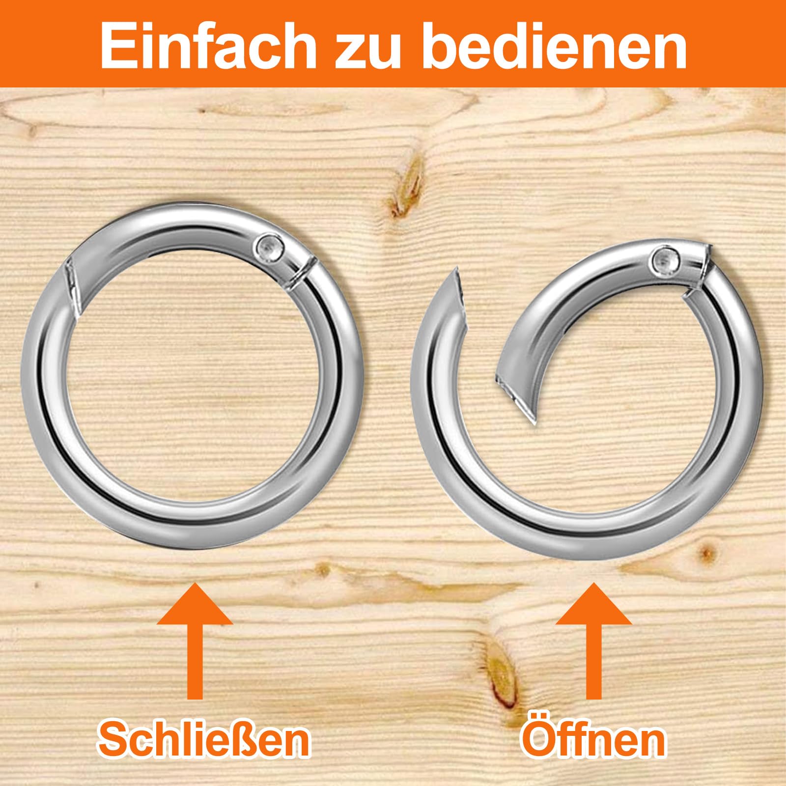 Set Di 12 Moschettoni Tondi Zincati - Diametro 48 Mm, In Lega Di Zinco, Per Zaini, Borsoni, Artigianato E Outdoor