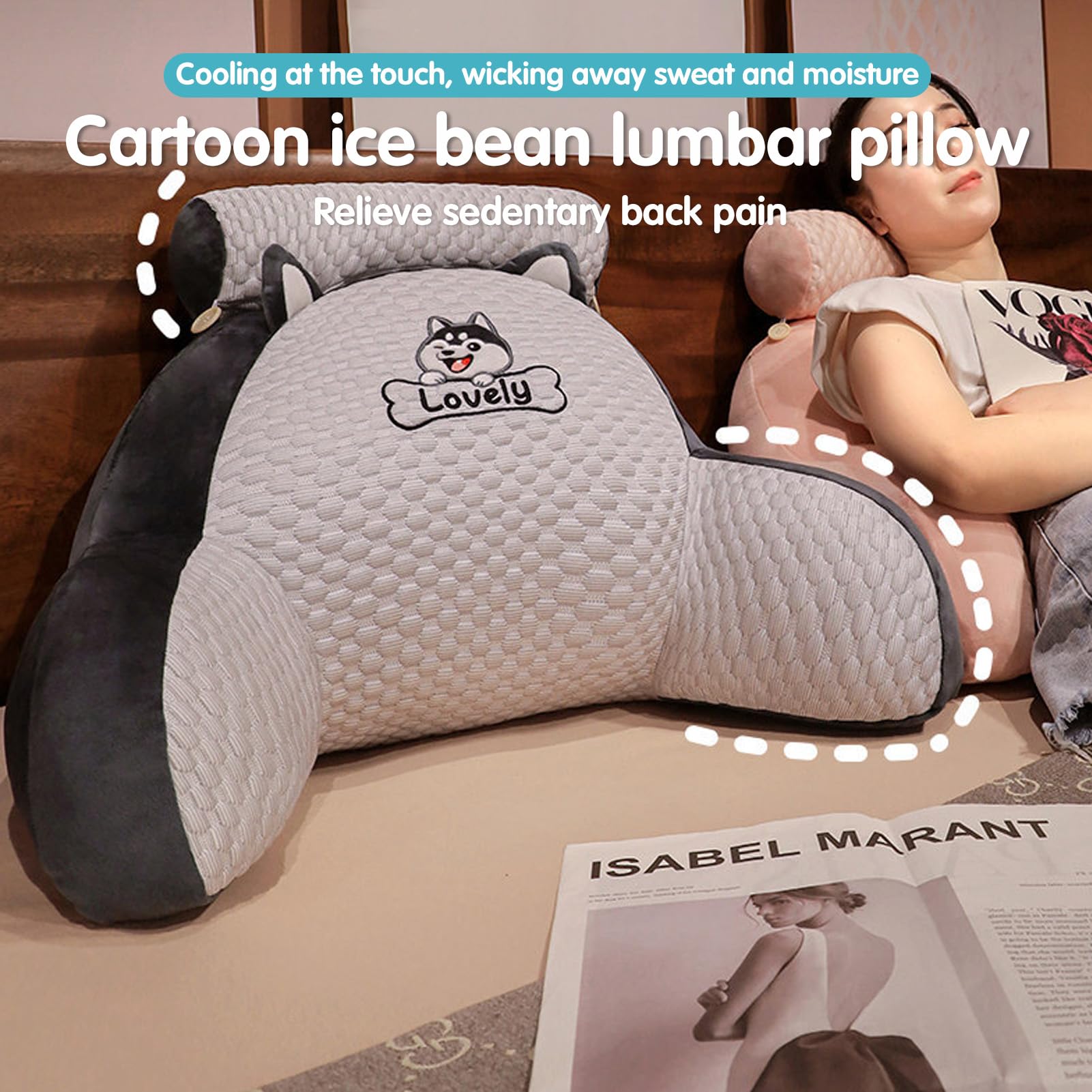 Large Backrest Sofa Pillow,Cooling Comfy Lumbar Support Cushion for Adult Kid,Cute Reading Pillow with Washable Cover for Bed Couch Sitting Up (Shark, Large)