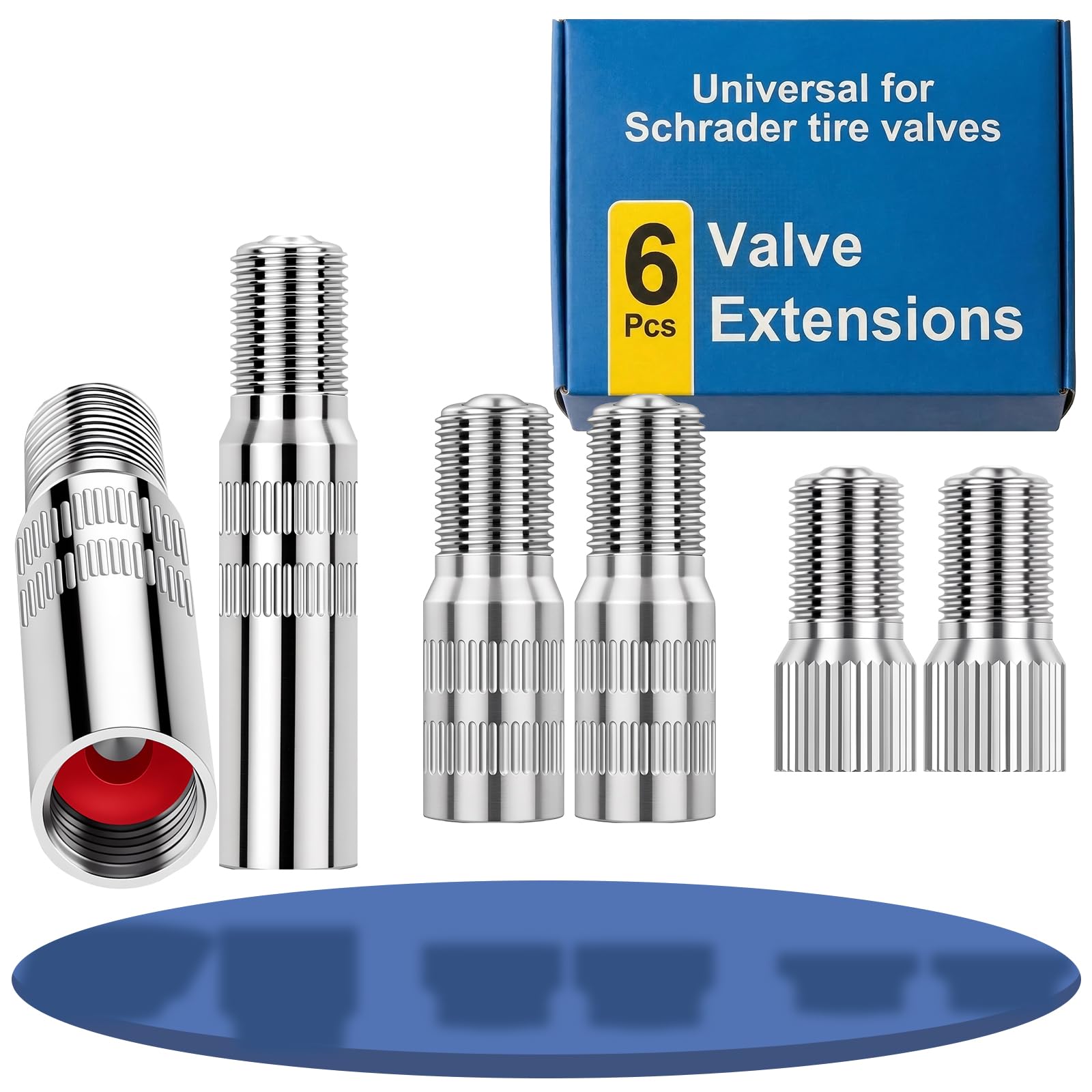 Vehepeay 6 Pièces Rallonge Valve Pneu, Pneu Voiture H62 Laiton Nickelé, Adaptateur Valve avec Hauteur de19mm, 27mm,39mm, Valve Adaptateur de Valve pour Voitures, Camions, Motos, Vélos, E-Trottinette - 2