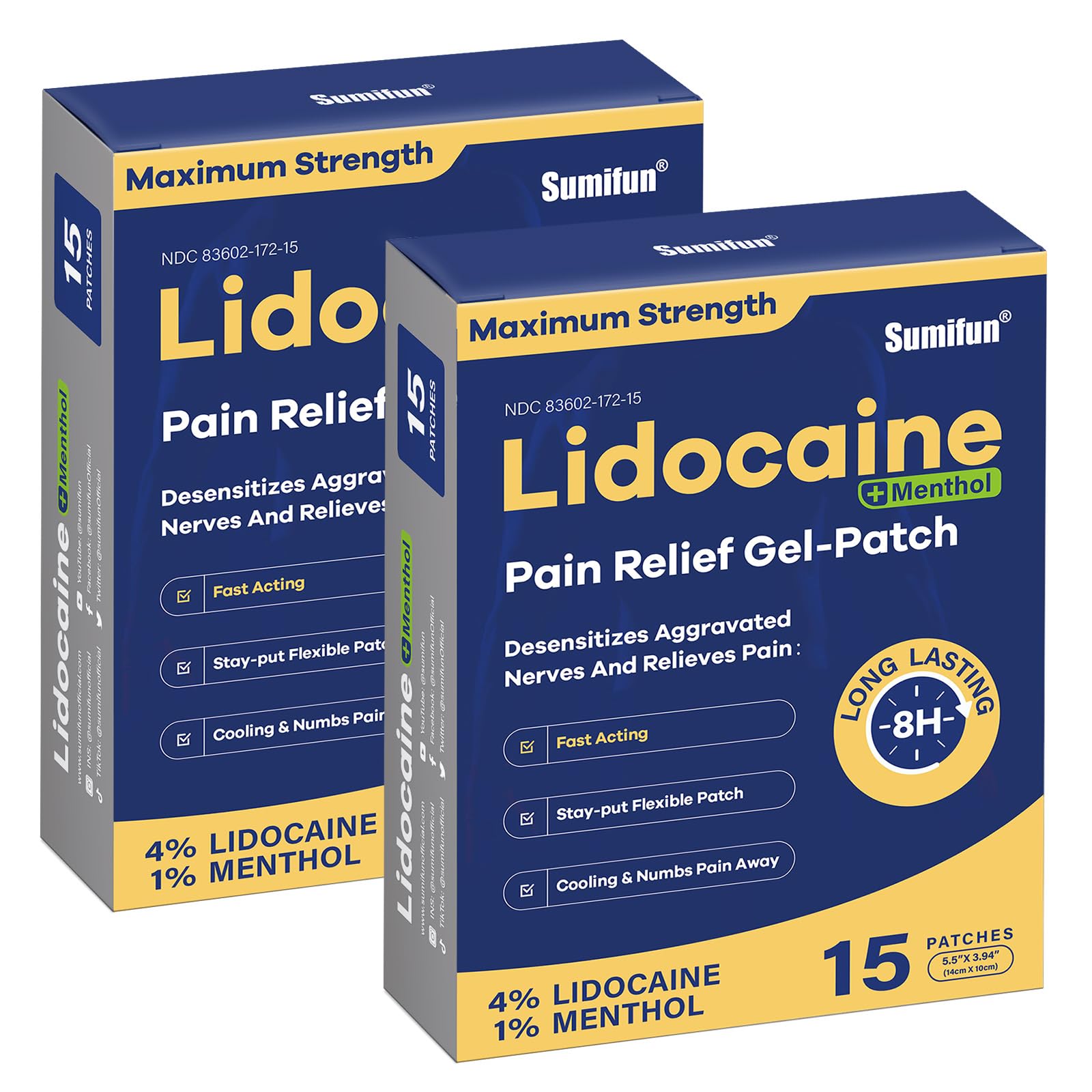 Sumifun 4% Lidocaine Patches Plus 1% Menthol - 30 Counts Maximum Strength OTC Pain Relief Patches for Back Ache Stiff Neck Joint Pain Muscle Soreness Topical Analgesic