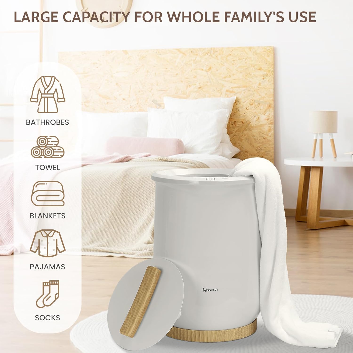 Towel Warmers for Bathroom, Bucket-Style Towel Warmer with Auto Shut Off and 60min Keep Warm Feature, Large Towel Warmer for Oversize Towels Bathrobes Blankets(Grey)