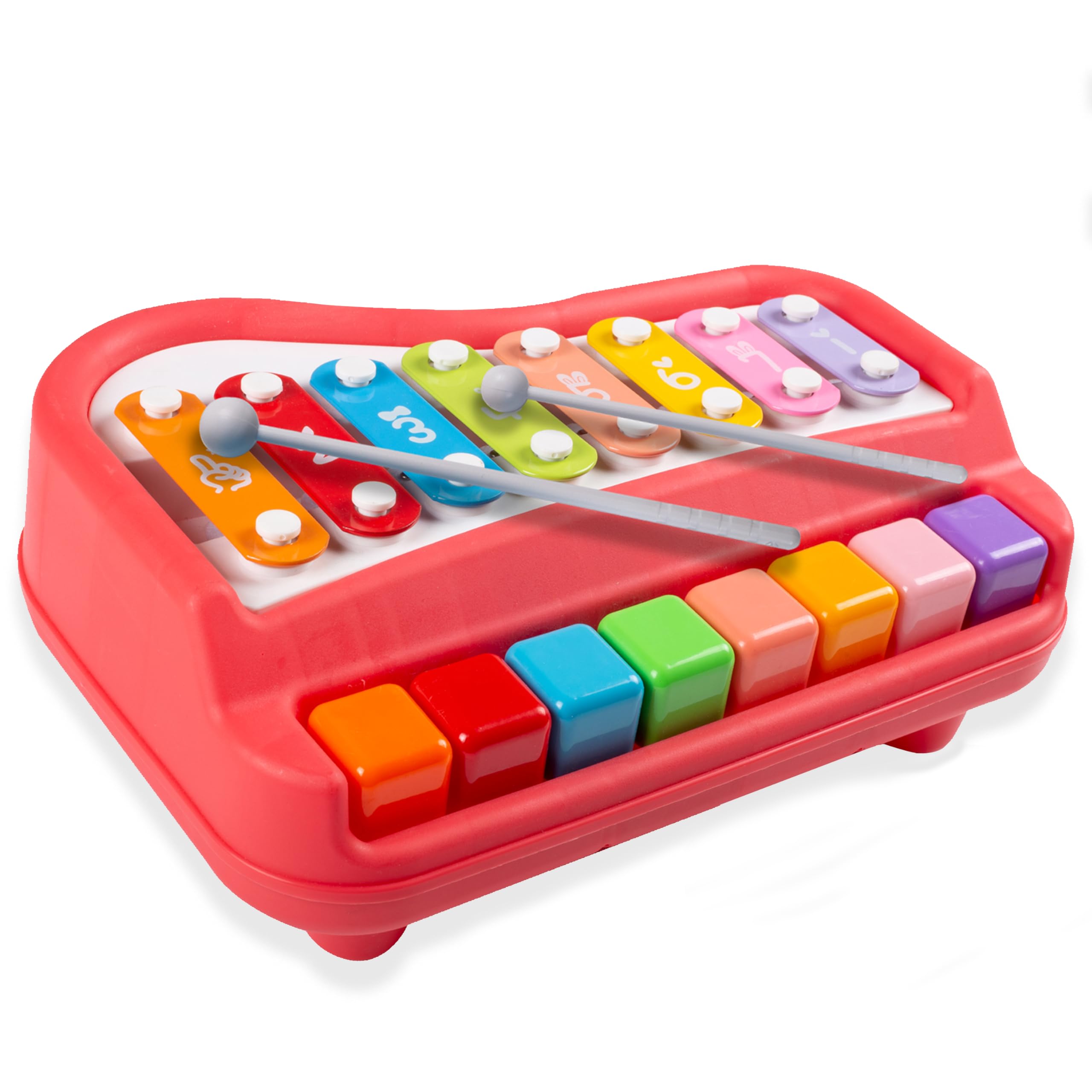 gooyo 1502 non electronic premium & non-toxic 2 in 1 big musical piano and xylophone toy with colorful keys & 2 mallets for babies/girls/boys/kids/gifts | red color, (battery not required)