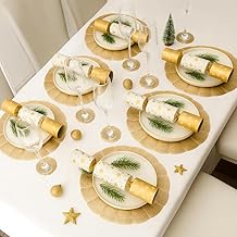 Marco Paul Extra Large Gold Placemats And Coasters 12pc Set - Non Slip Round Woven Place Mats for Table - Christmas Placemats - Heat Resistant Table Mats for Kitchen Dining Tables, Home, Restaurant