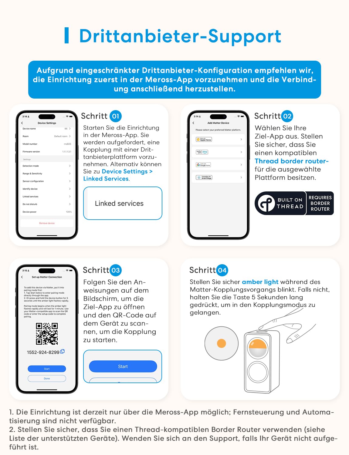 Meross Präsenzmelder Matter Over Thread, Bewegungsmelder & Anwesenheitssensor mit mmWave Radar, PIR & Lichtsensor, 3-Zonen-Erkennung, kompatibel mit Home Assistant, HomeKit, Alexa & Google Home