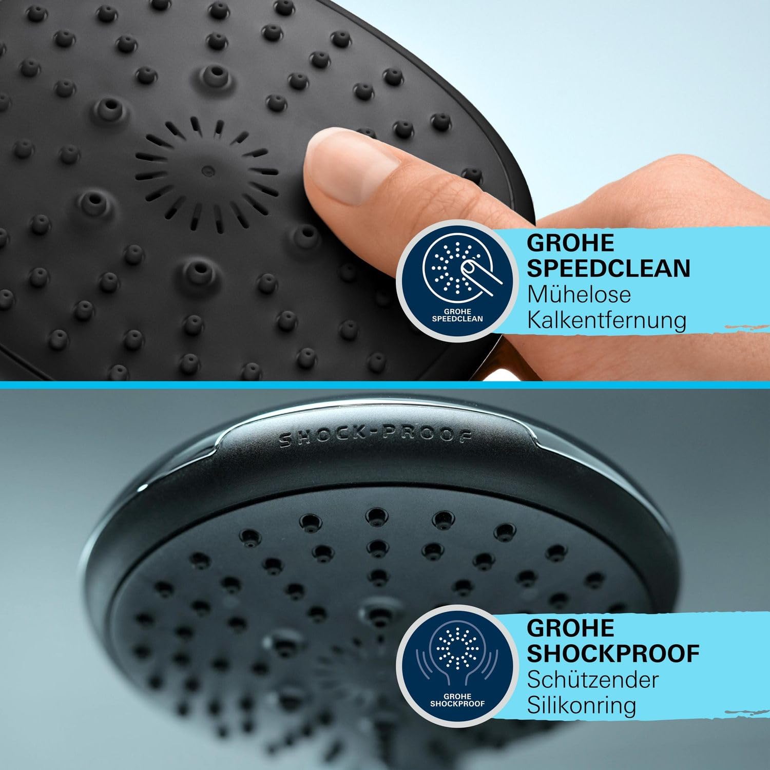 GROHE Vitalio 250, Duschsystem wassersparend 8l pro Min (Regendusche mit Thermostat, schwenkbare Kopfbrause, Sicherheitssperre bei 38C°, Duscharmatur mit Antikalk-System), eckig, chrom, 26696001
