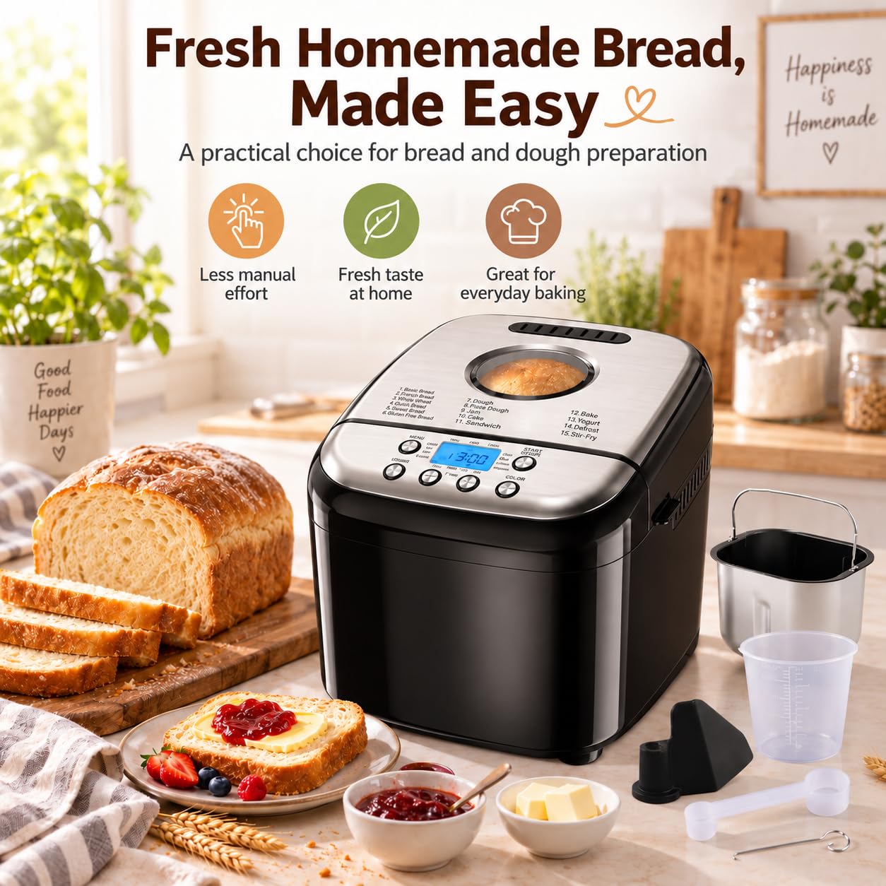 Panificadora, máquina automática de pan con función de amasado de masa