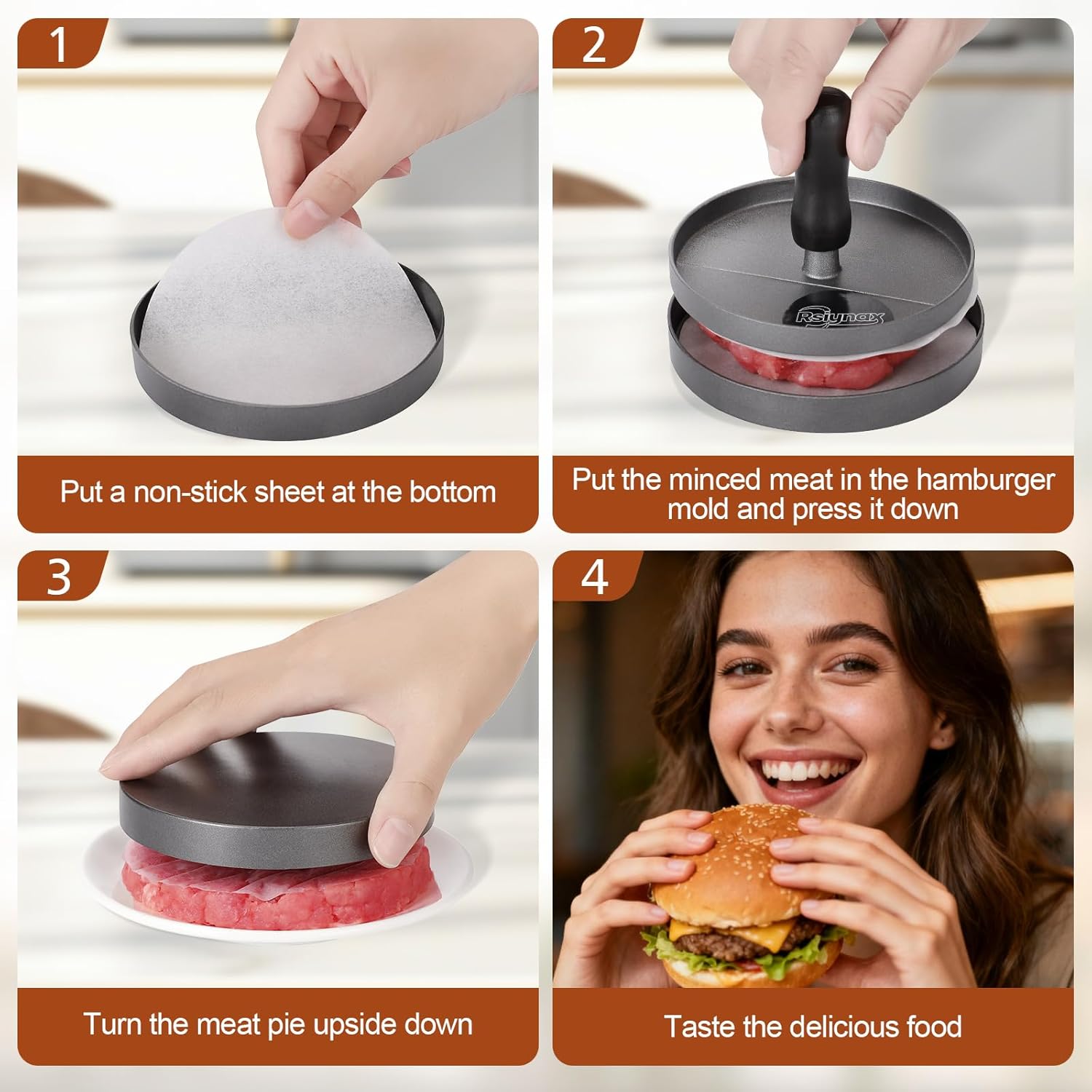 Burger Press Patty Maker, Non-Stick Aluminum Hamburger Mold with 100 Patty Papers for Kitchen Grill BBQ Camping