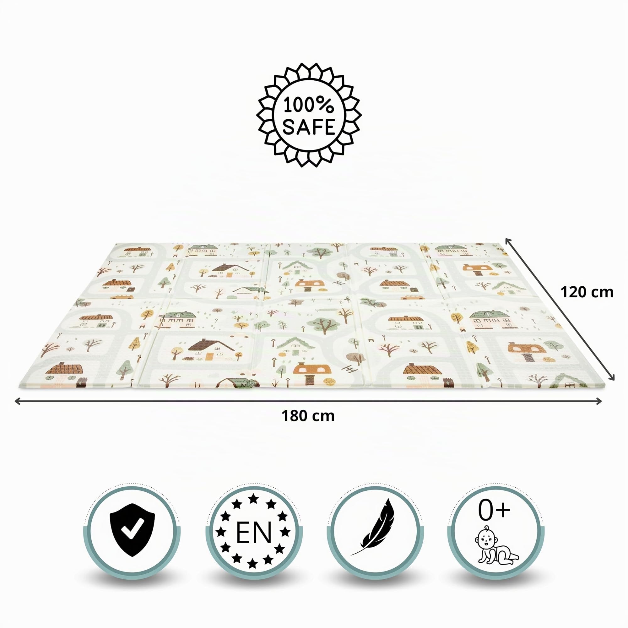Mamabrum Baby Krabbel Matte Baby Teppich Spielmatte, 200 x 180 x 1.0 cm, ungiftig Bodenmatte Verdickte vergrößerte Schaumstoffmatte Faltbare Wasserdicht rutschfest Tragbar (Stadt)