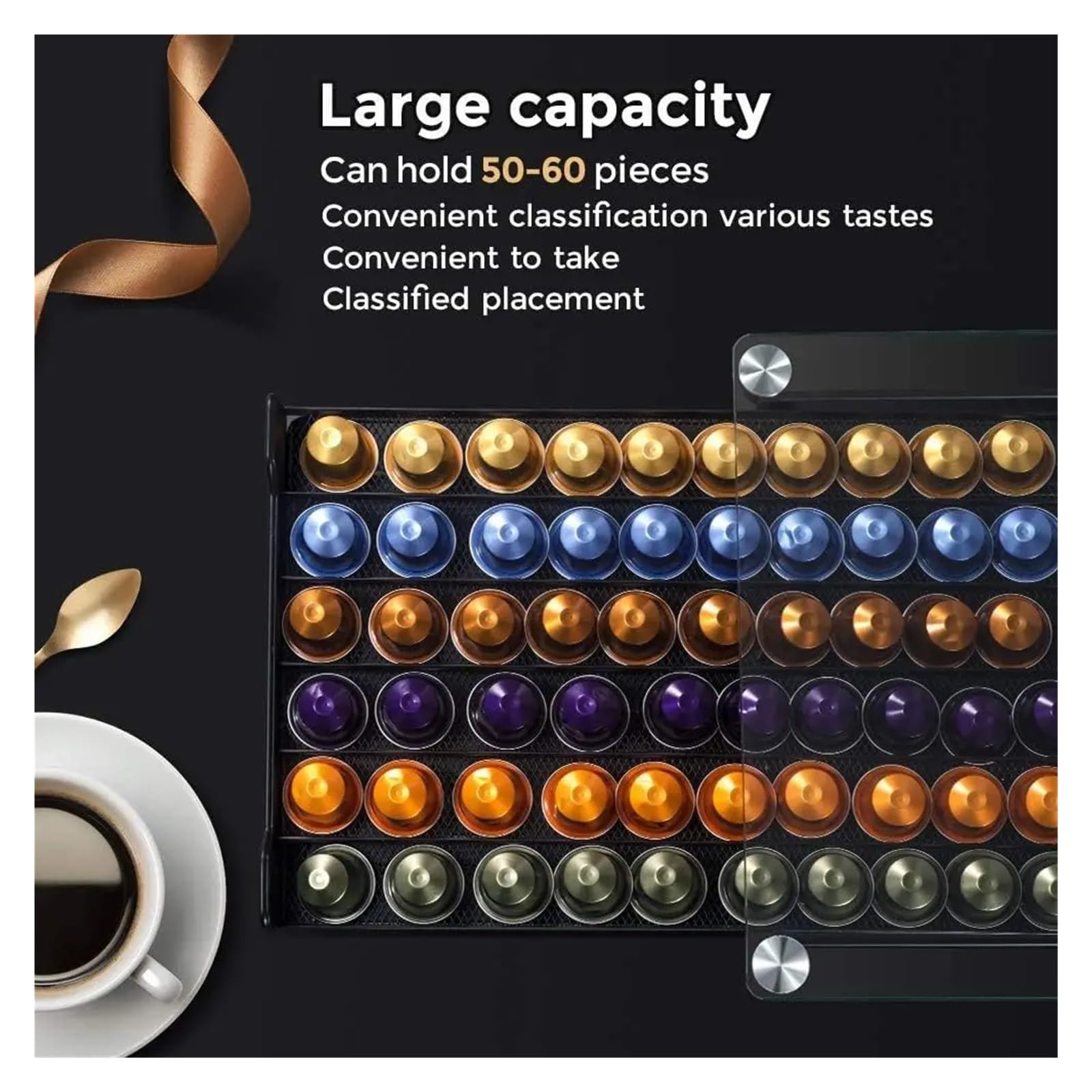 Uchwyt na kapsułki do kawy na 60 kostek (40 szt.) ze kapsułkami do espresso, idealny do pojemnika Der Sto s Cule, akcesoria do kawy