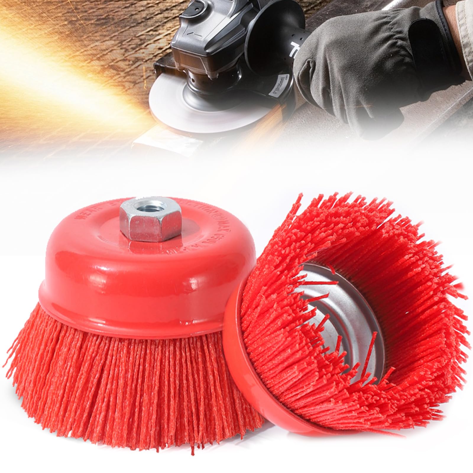 2 Pezzi Spazzola a tazza in Nylon, Spazzola in Nylon 75 mm Spazzola metallica Trapano Spazzola per Smerigliatrice Angolare Spazzole a tazza con filettatura interna M14 per rimuovere ruggine