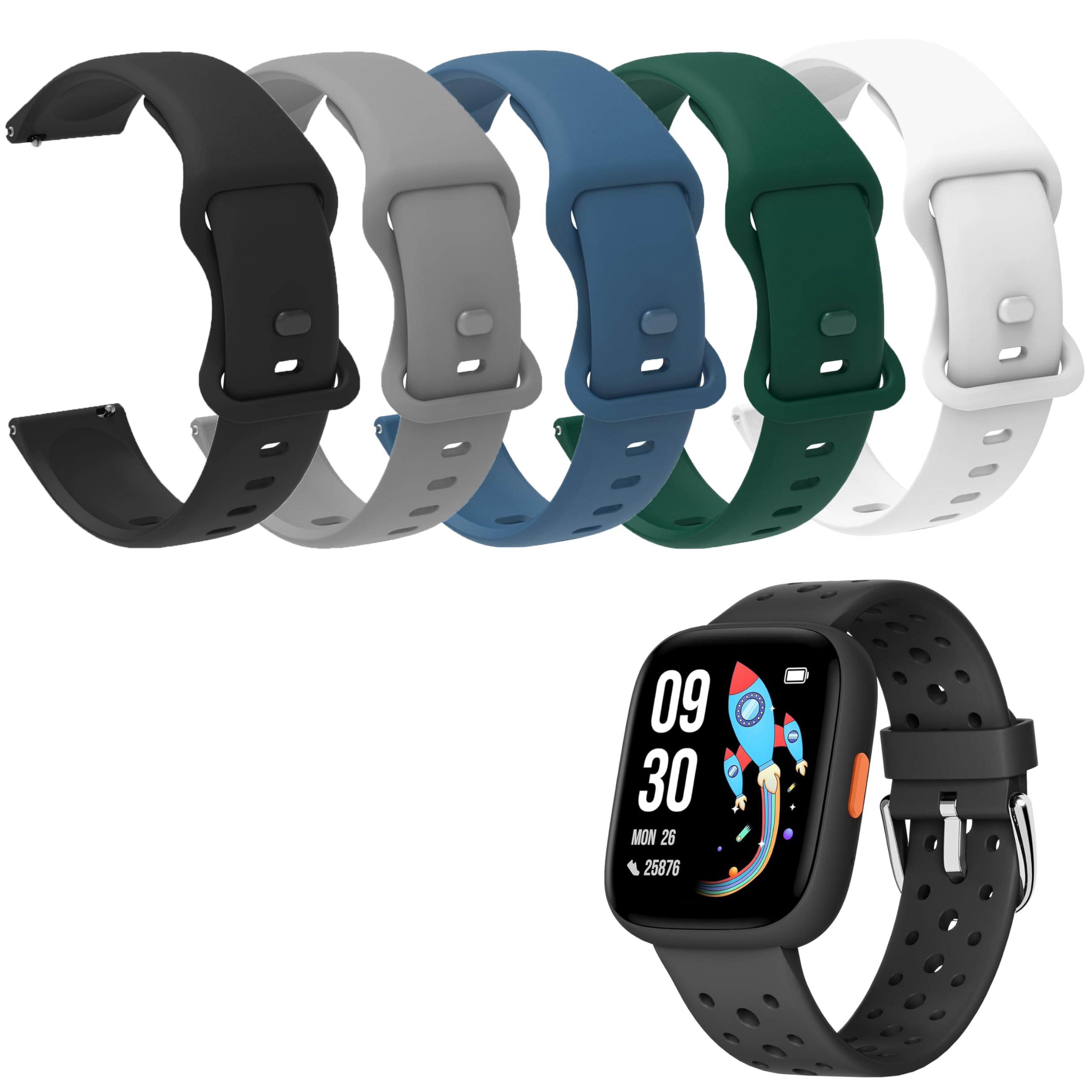 Blueshaweu Bracelet de 22 mm compatible avec la montre intelligente Biggerfive BW01, BW02, bracelet de sport en silicone compatible avec Biggerfive Brave 2, Biggerfive Brave