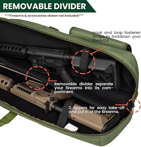 Miniatura 5 de HUNTSEN Funda suave para rifle de doble escopeta de 38, 42, 44, 46, 52 pulgadas, bolsa larga para pistola con mango acolchado, cremallera ajustable