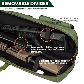 HUNTSEN Soft Double Shotgun Rifle Case 38 44 46 52 Long Gun Bag w/Padded Handle - Adjustable Sling Dual Lockable Zippers, Multiple Magazine Holder Outdoor Tactical Accessory Bag (Green, 42)