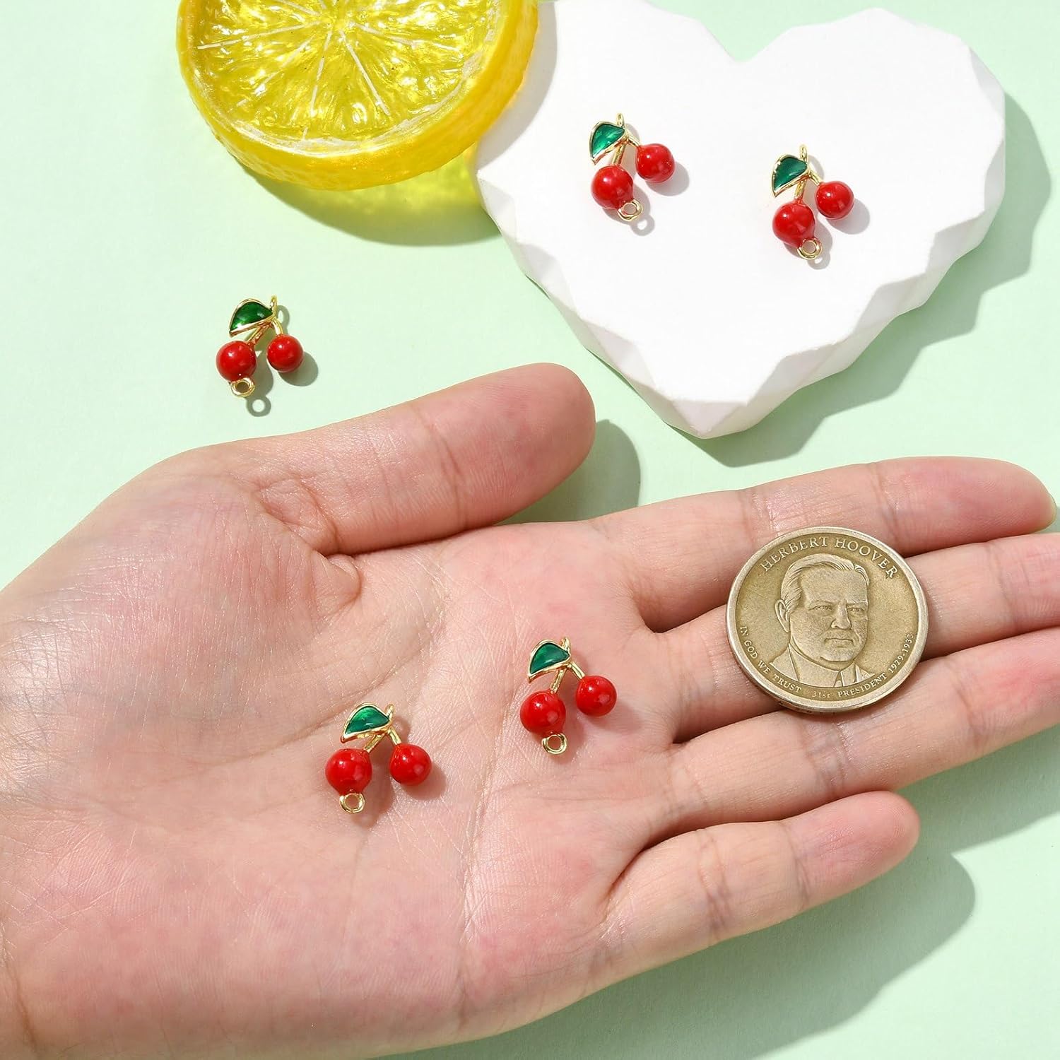 5Pcs Enamel Cherry Pendants Golden Brass Connector Charms Mini Fruit Food Cherries Charms for Necklace Bracelet Jewelry DIY Craft Making - Image 4