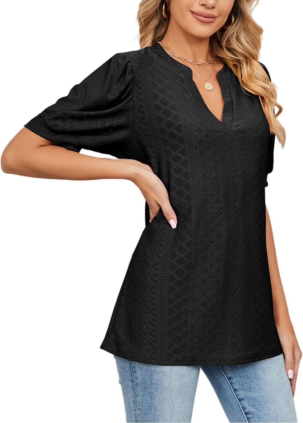 Womens Dressy Casual Blouses Shirts V Neck Trendy Business Casual Summer Tops - Image 5