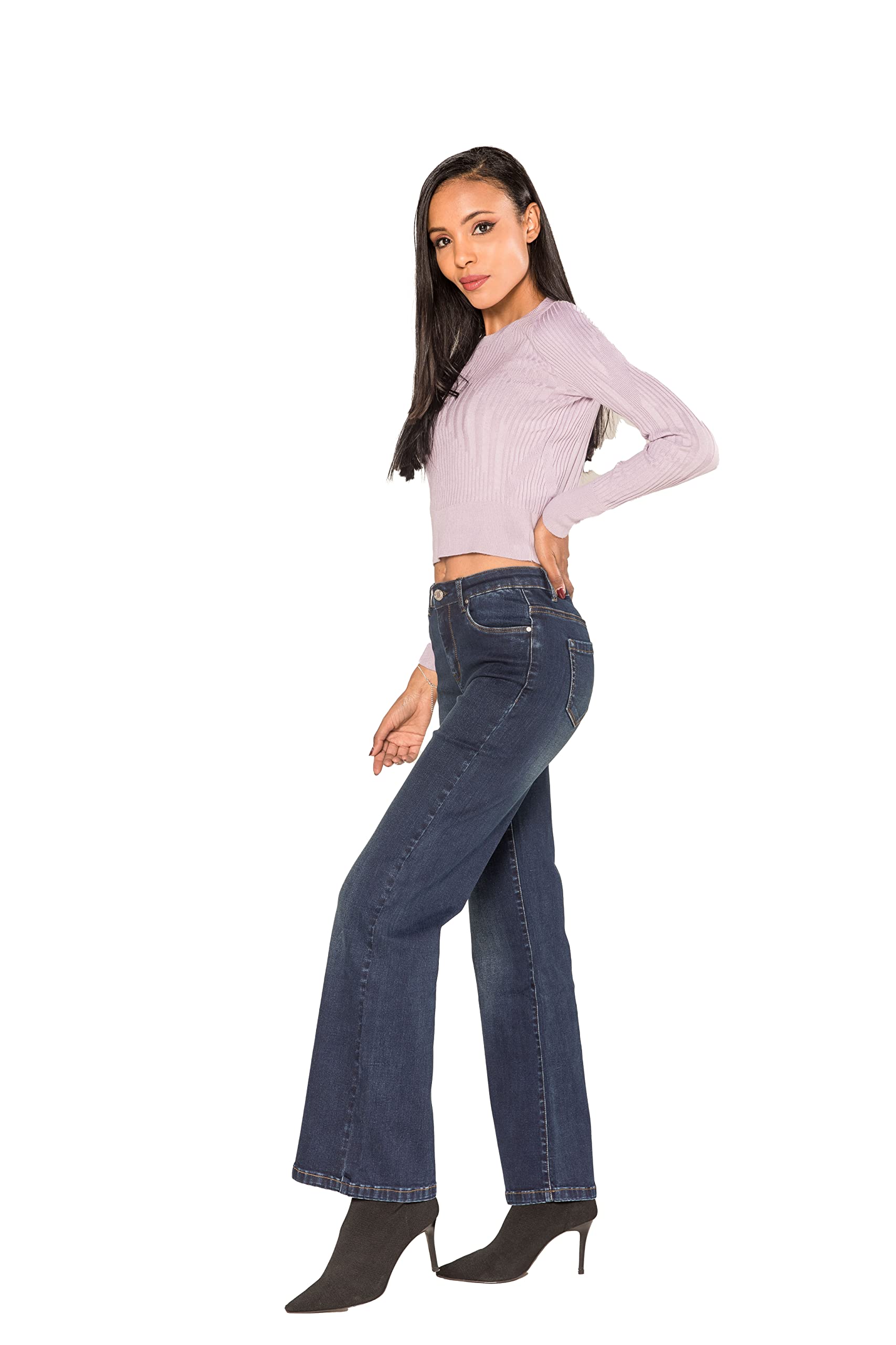 Nina Carter P080 Jeans da donna Flared Bootcut Jeans a vita alta