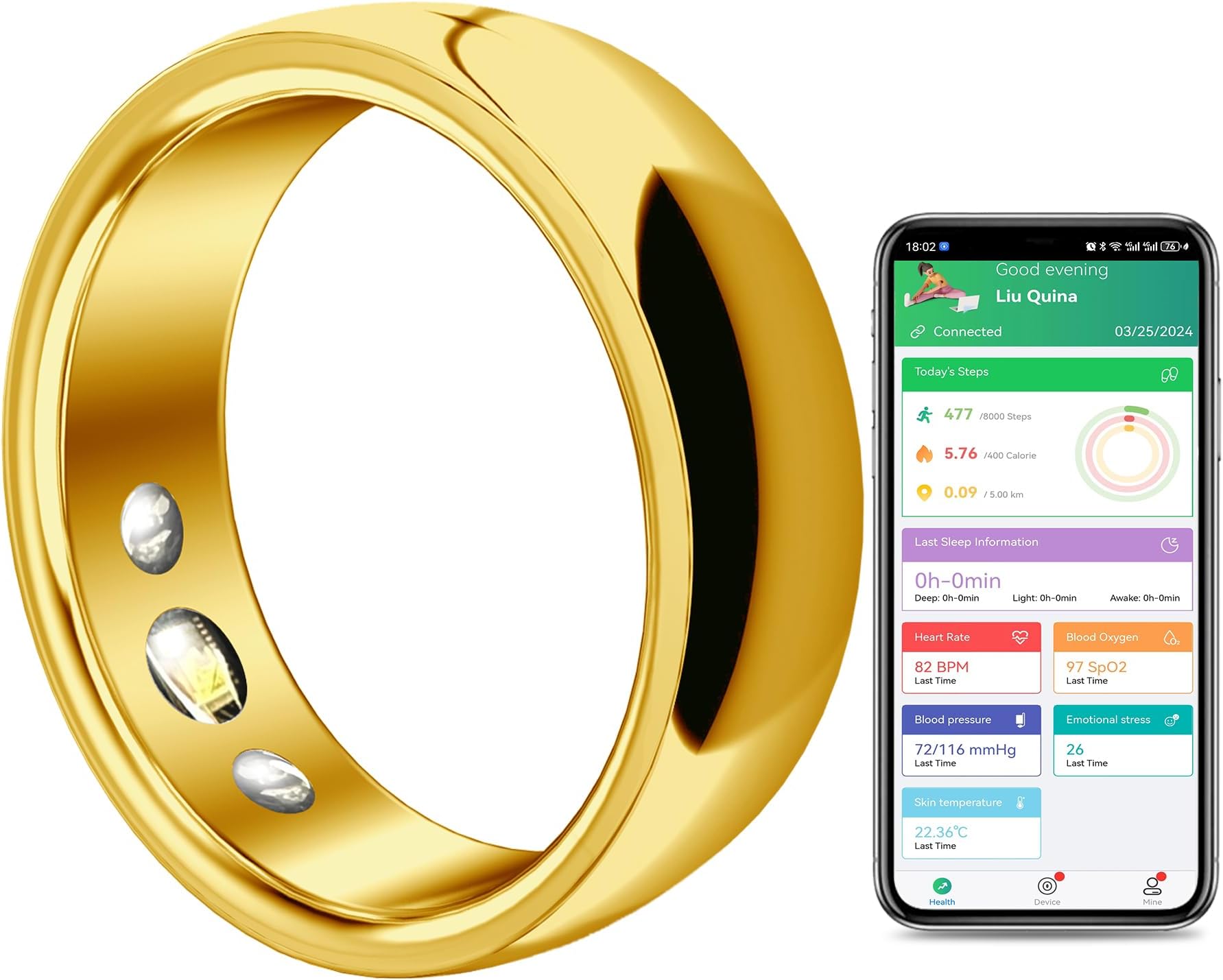 AQCQOOA Smart Ring Health Tracker with App, Smart Rings for