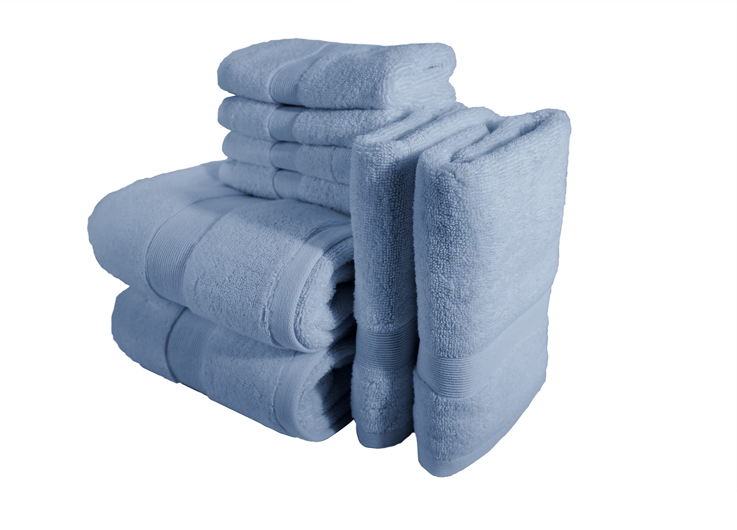 Bennett & Shea Home COOLBABY and 8-Piece Luxury Bath Towel Set, 100% Turkish Cotton Loops, Premium Towels for Bathroom, Highly Absorbent and Quick Dry Bath Towels, Extra Soft Towel Set, Blue Fog